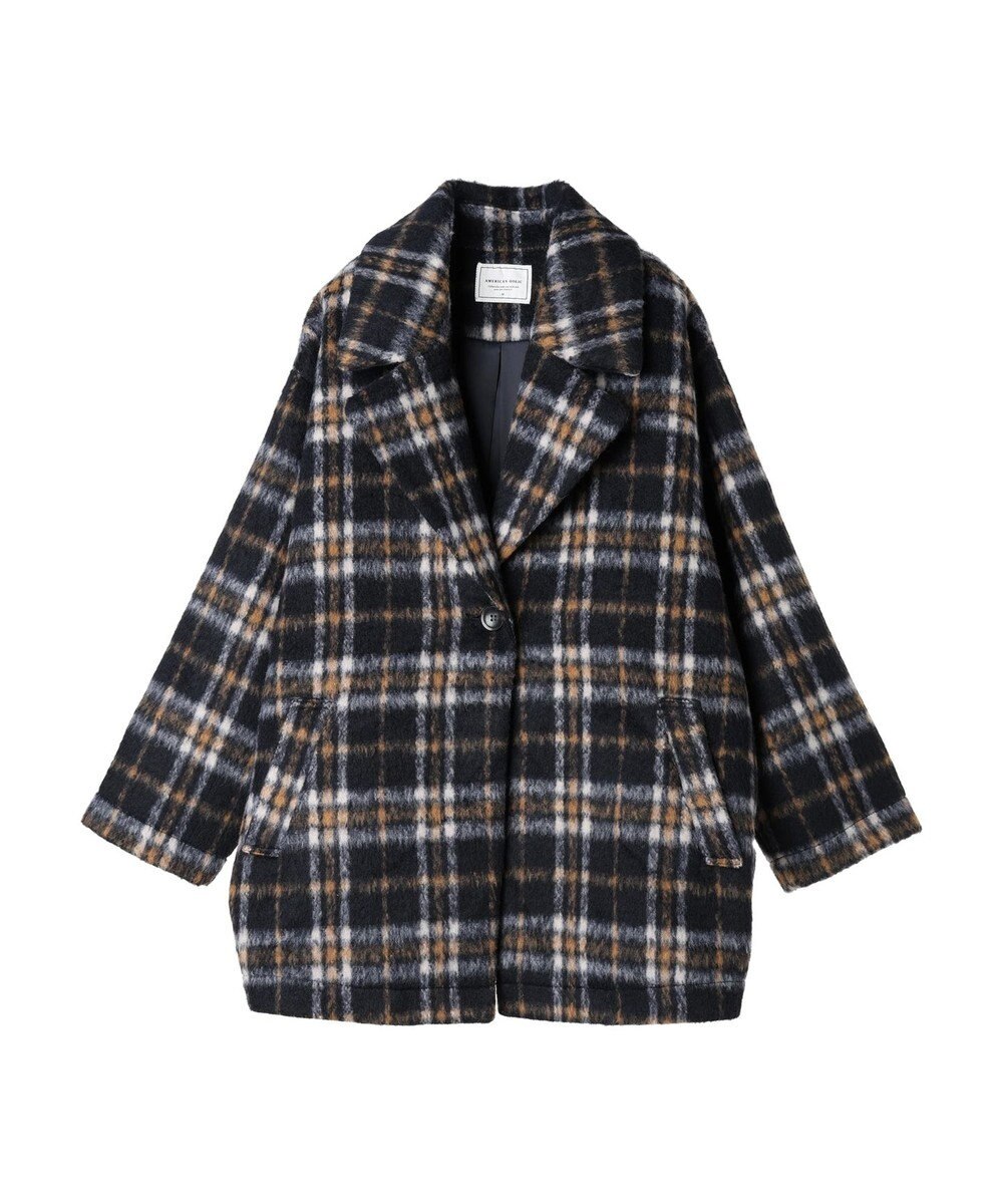 AMERICAN HOLIC チェックコクーンミディコート 