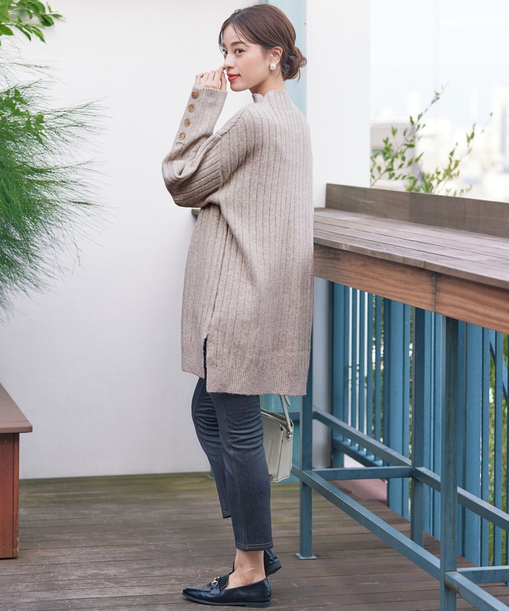 Tiaclasse L 【洗える】袖ボタンメランジニットチュニック 