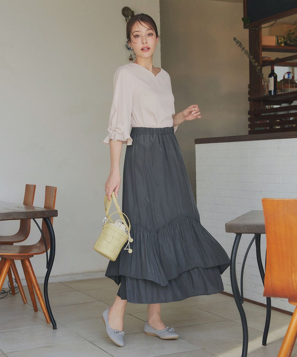 Tiaclasse 【洗える】リボンフレアスリーブブラウス 