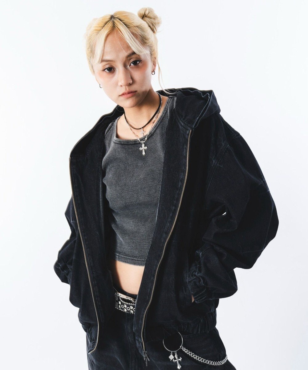 WEGO 【ユニセックス着用ITEM】ファーフードスラッシュデニムブルゾン 