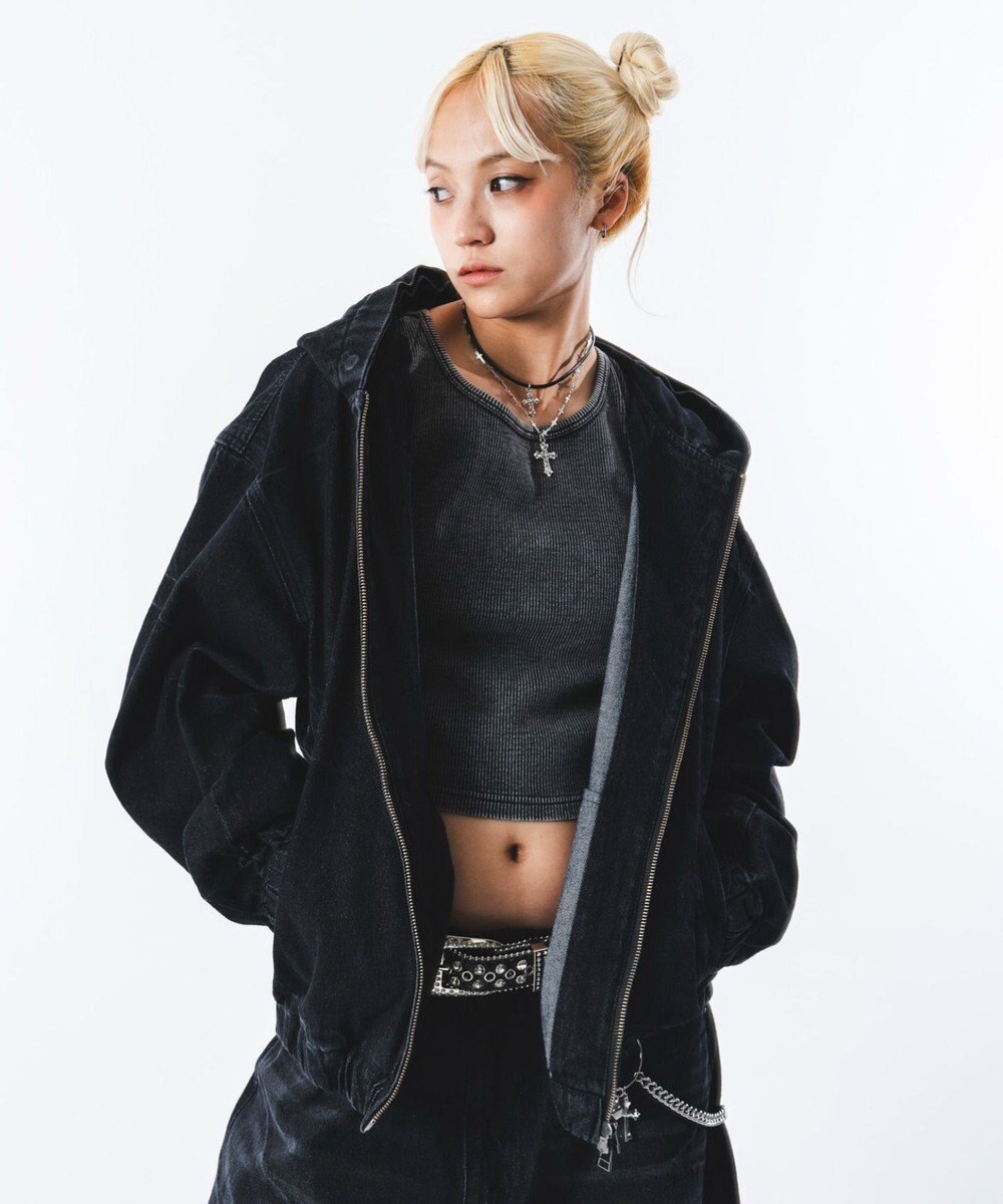 WEGO 【ユニセックス着用ITEM】ファーフードスラッシュデニムブルゾン 