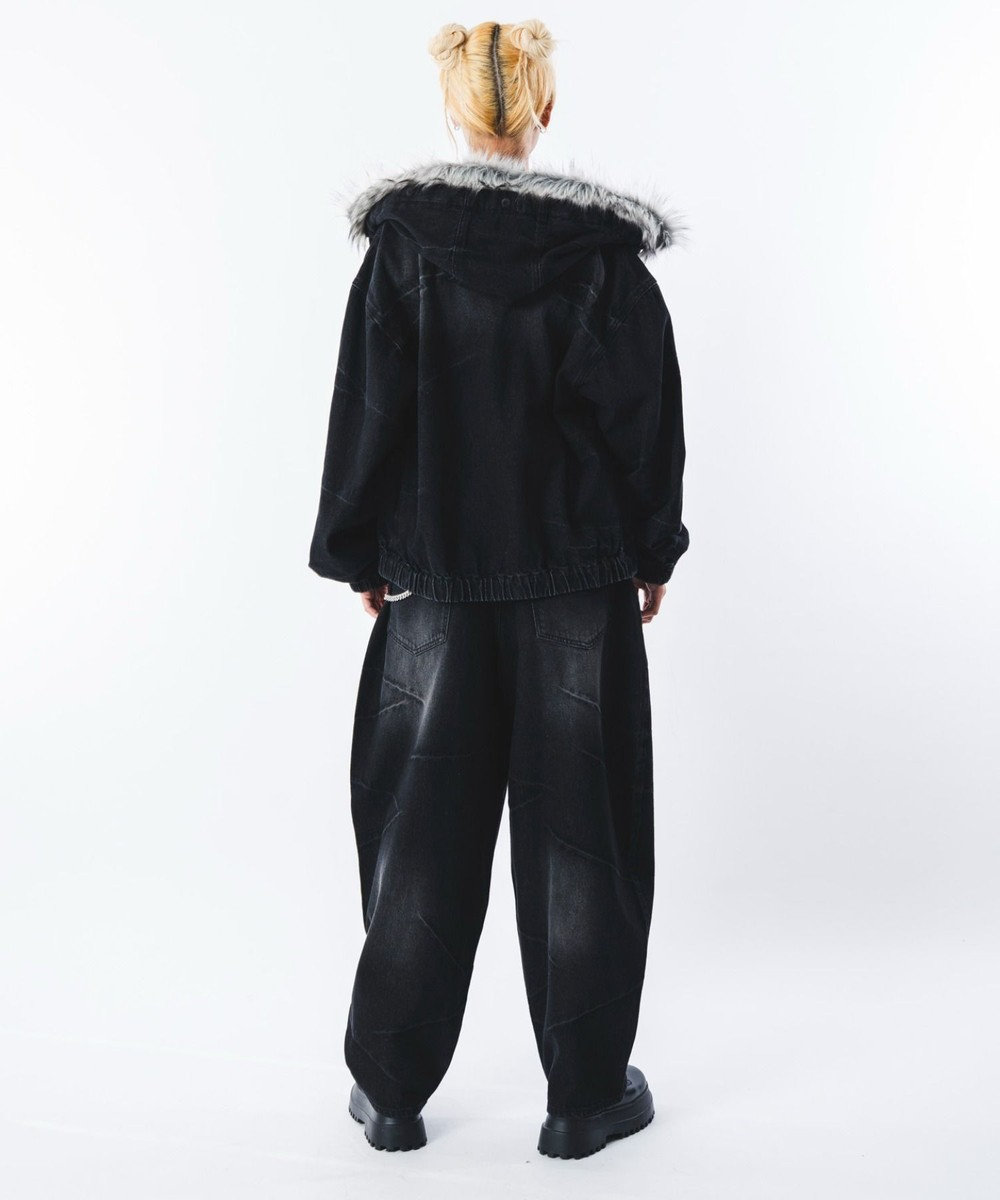 WEGO 【ユニセックス着用ITEM】ファーフードスラッシュデニムブルゾン 