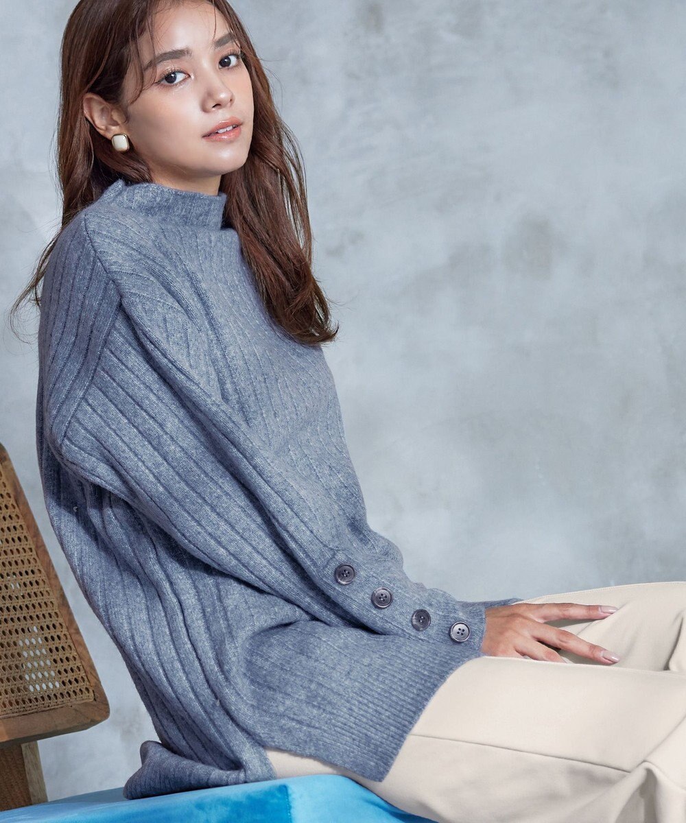 Tiaclasse L 【洗える】袖ボタンメランジニットチュニック 