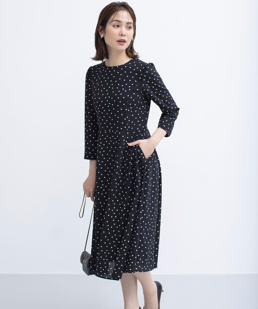 組曲 ドットジョーゼットプリント ワンピース 