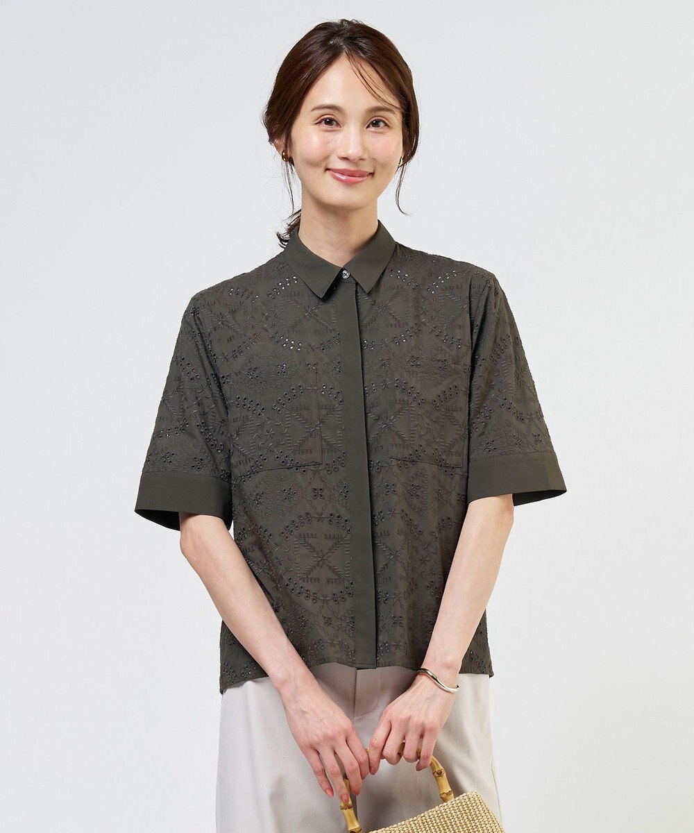 J.PRESS LADIES L 【一枚で着映え】エンブロイダリー ボクシーシャツ 