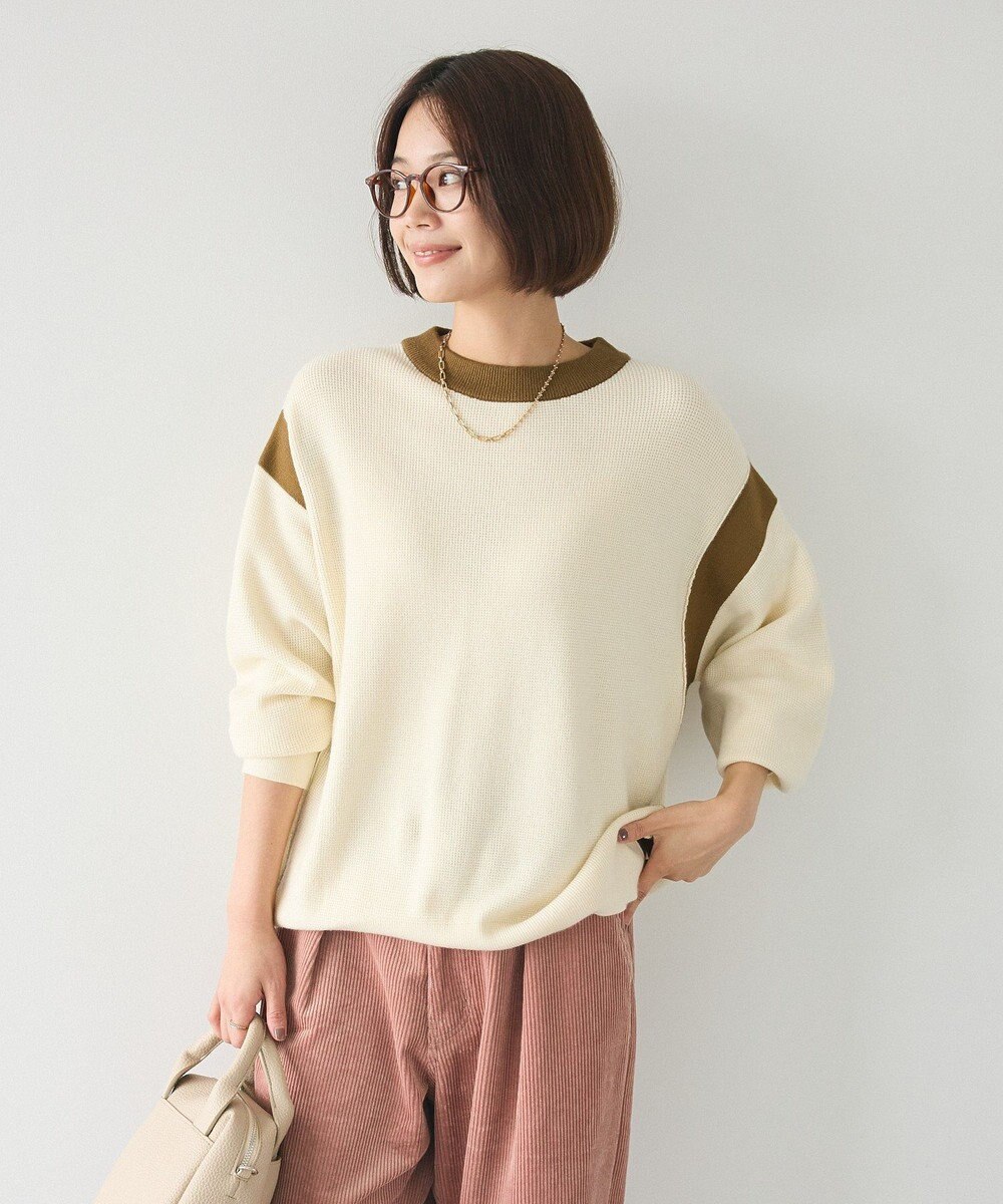 CRAFT STANDARD BOUTIQUE 洗える/とてもち配色ニットプルオーバー/24AW Ivory