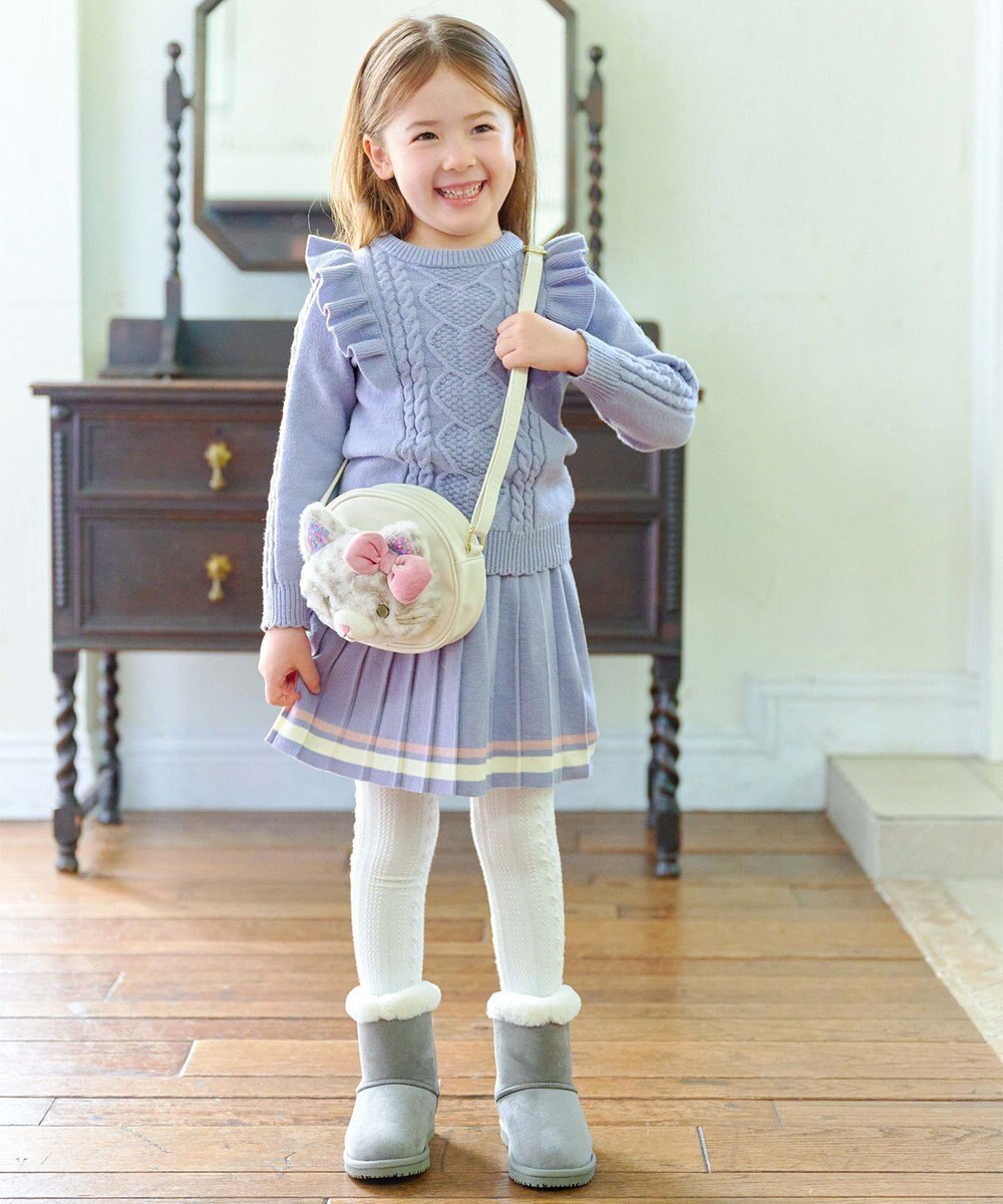 ANY KIDS 肩フリルハートケーブルニット 