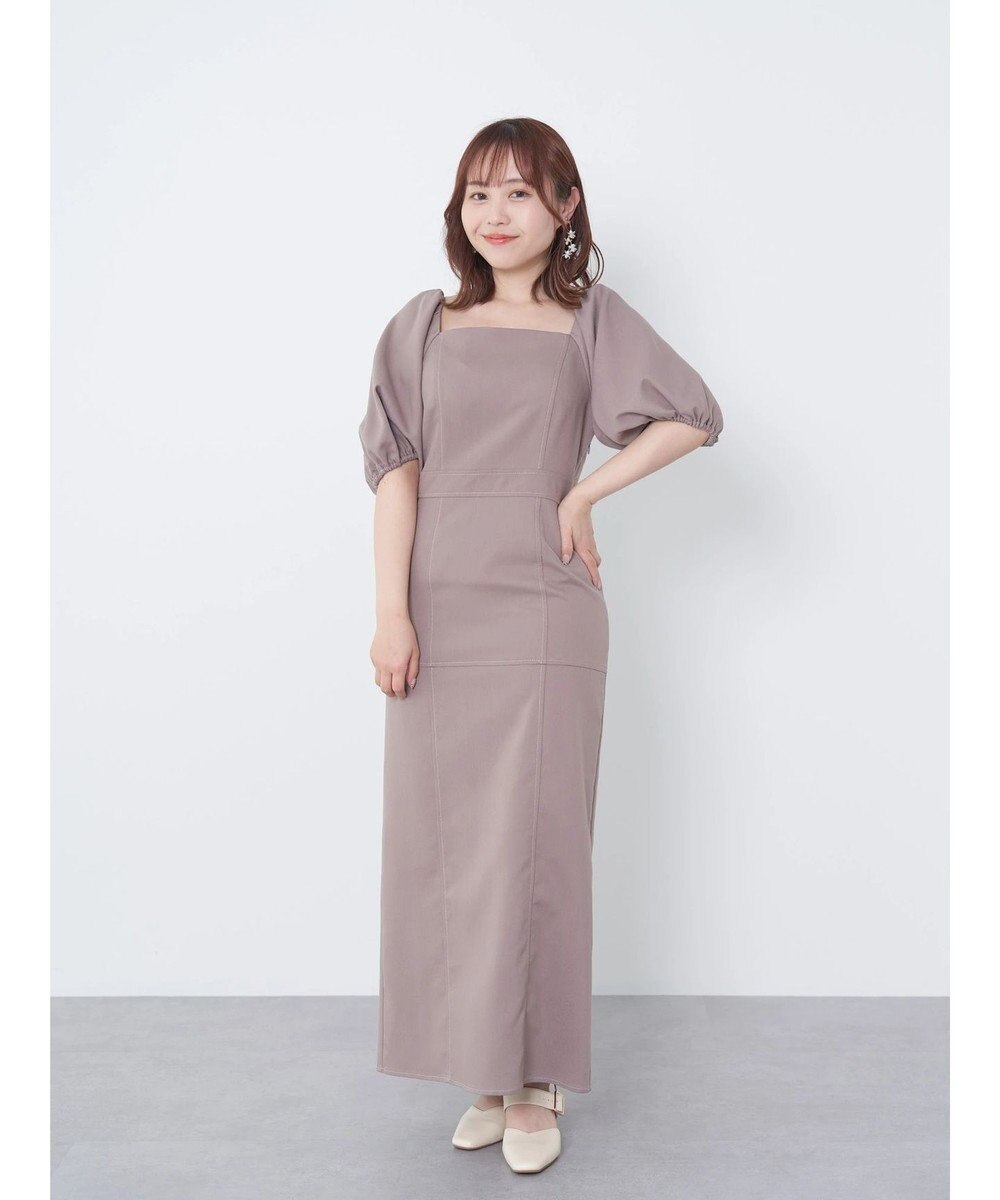 earth music&ecology 配色ステッチパフスリーブワンピース 