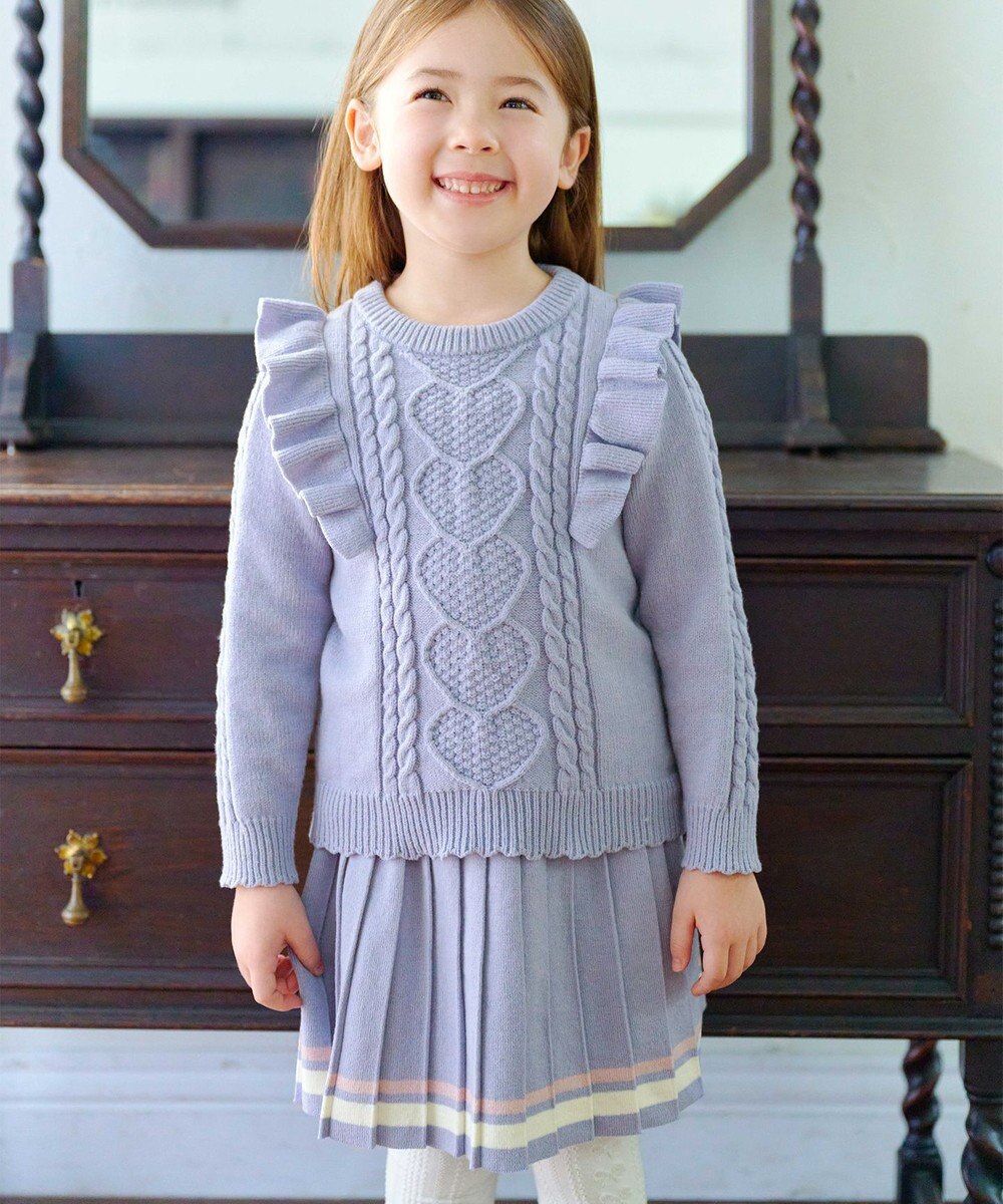 ANY KIDS 肩フリルハートケーブルニット 