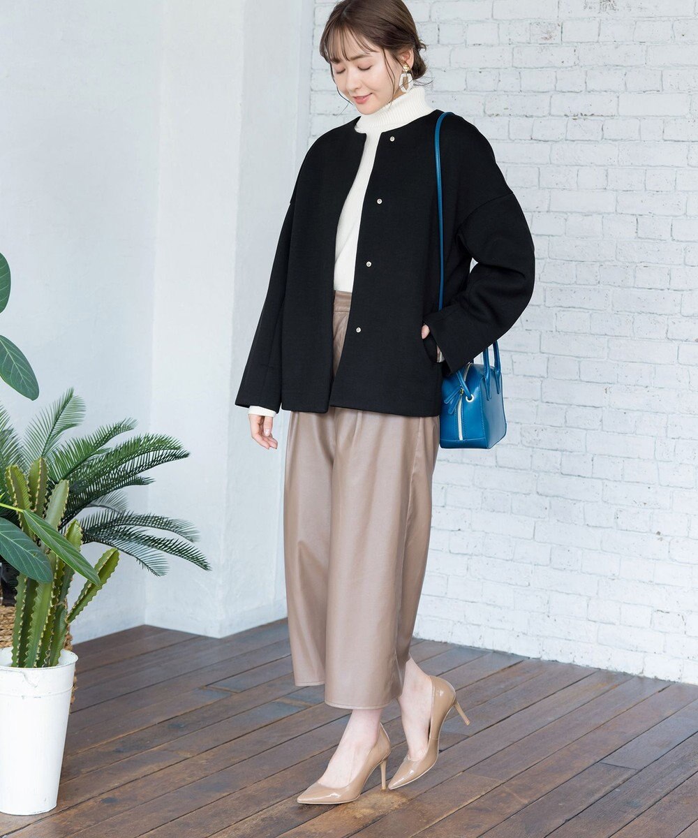 Tiaclasse 【洗える】洗練された女性スタイルを叶えるフェイクレザーワイドパンツ 