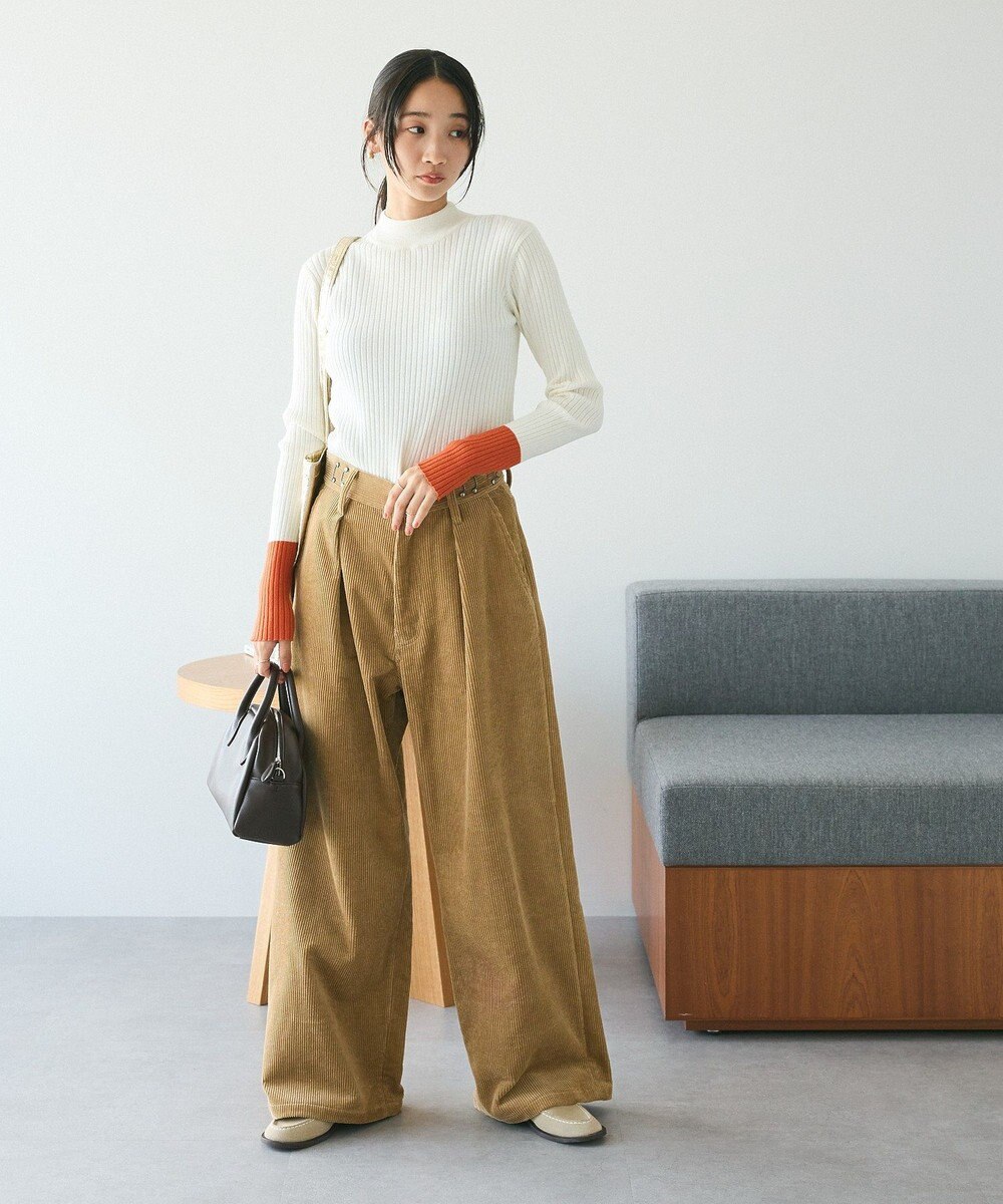 CRAFT STANDARD BOUTIQUE 洗える/とてもち配色モックネックリブニットプルオーバー/24AW 