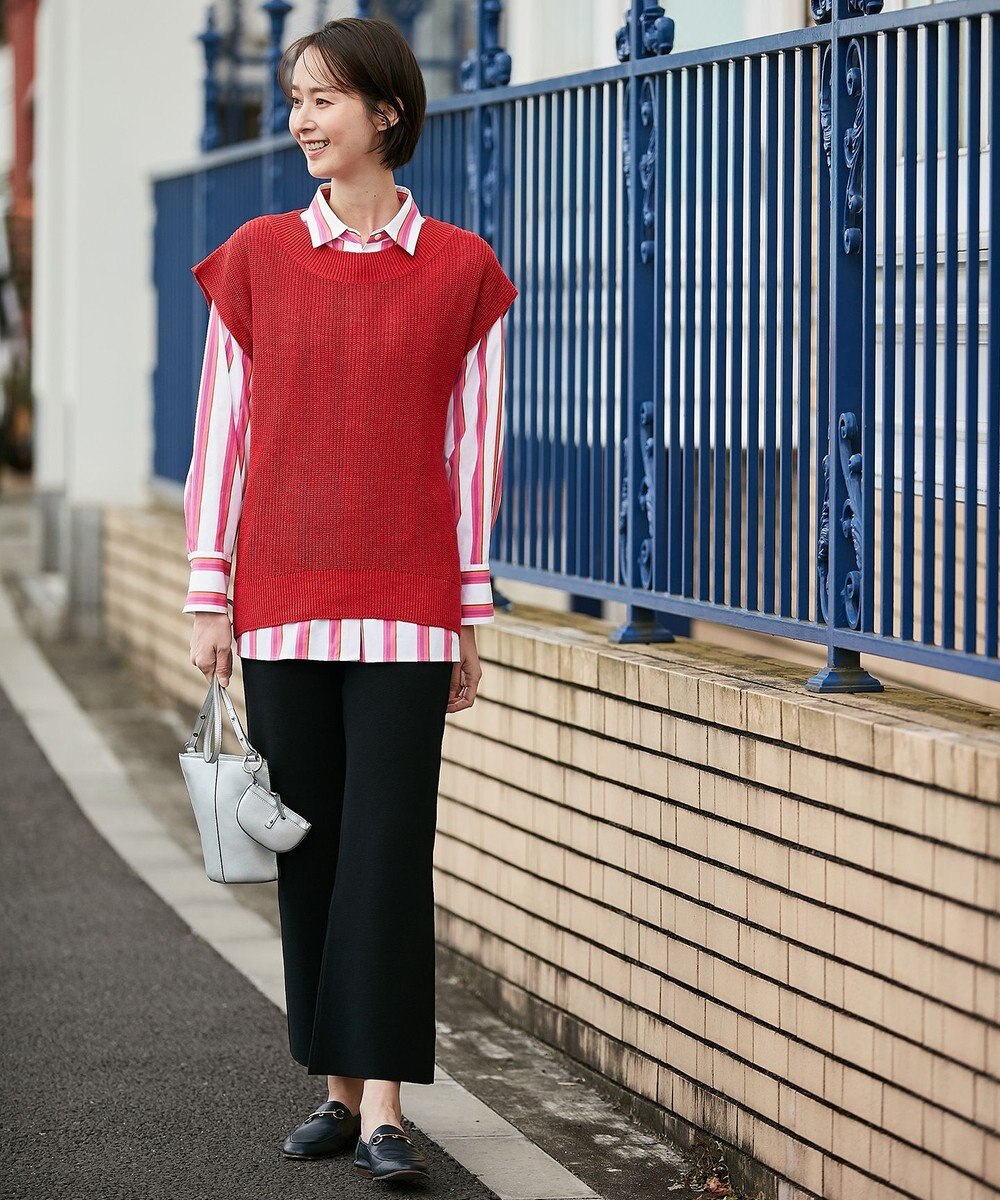 自由区 L 【洗える】リネンミドルゲージ ニットベスト 