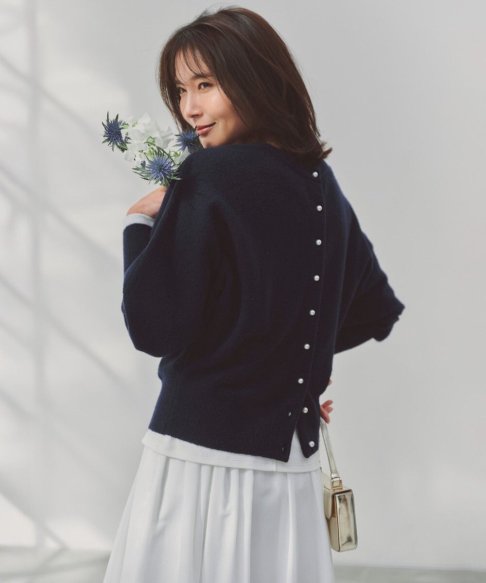 UNFILO L 【前後着用 可能】ふわふわニット 2WAY パールボタンカーディガン 