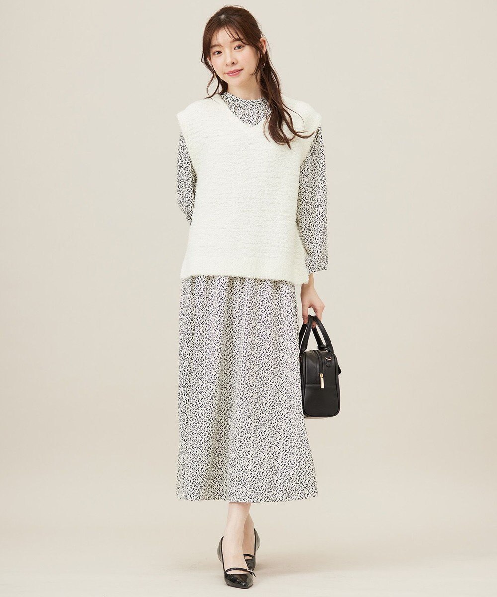 ANY SIS L 【洗える】フラワープリントワンピース × ニットベスト セット 