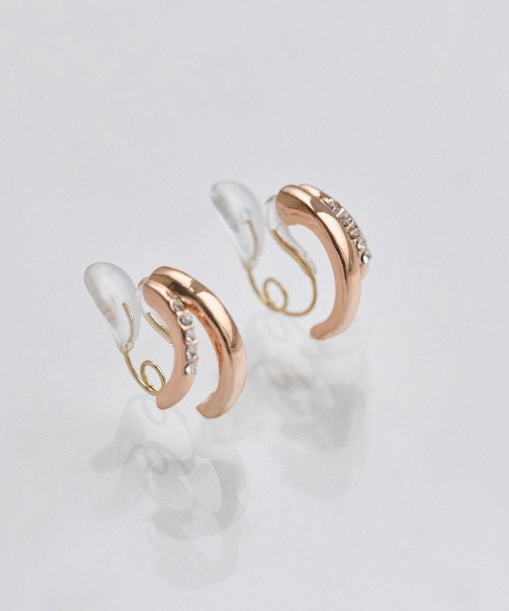 Phoebe 【金属アレルギー対応】【痛くないシリーズ】ストレートシャインクリスタルループフィットイヤリング　シャンパンゴールド 