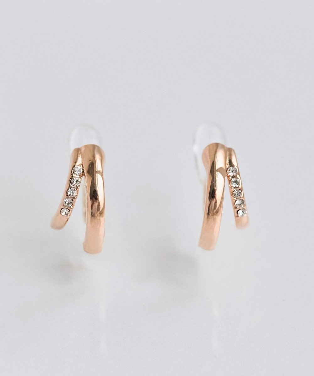 Phoebe 【金属アレルギー対応】【痛くないシリーズ】ストレートシャインクリスタルループフィットイヤリング　シャンパンゴールド 