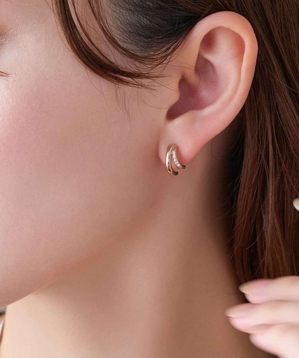 Phoebe 【金属アレルギー対応】【痛くないシリーズ】ストレートシャインクリスタルループフィットイヤリング　シャンパンゴールド 