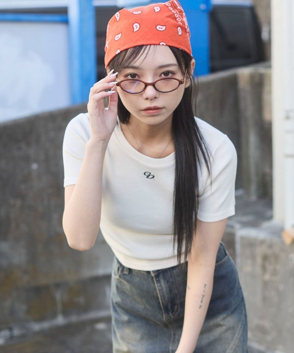 WEGO ヴィンテージウォッシュワンポイントリブT 