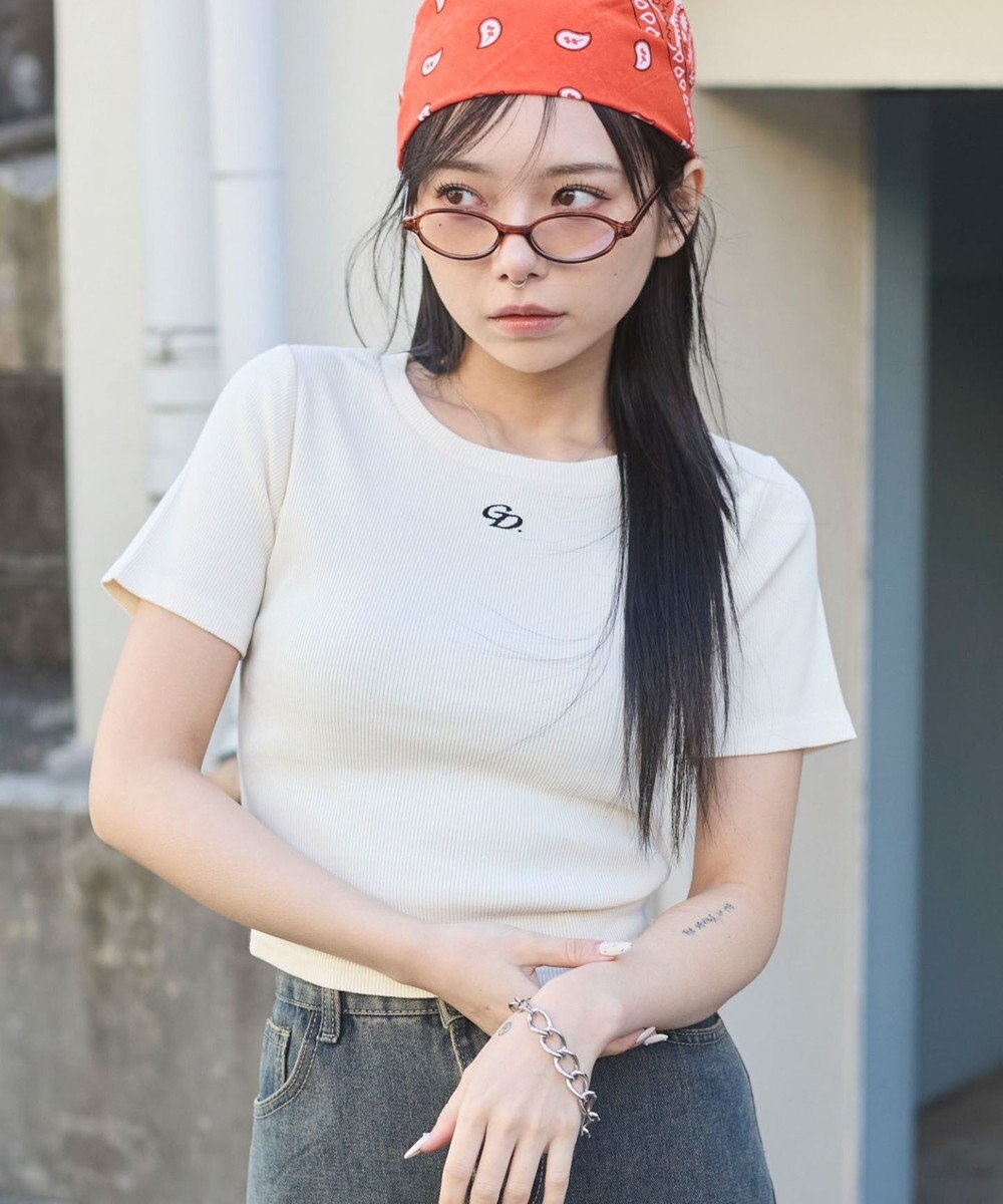 WEGO ヴィンテージウォッシュワンポイントリブT 