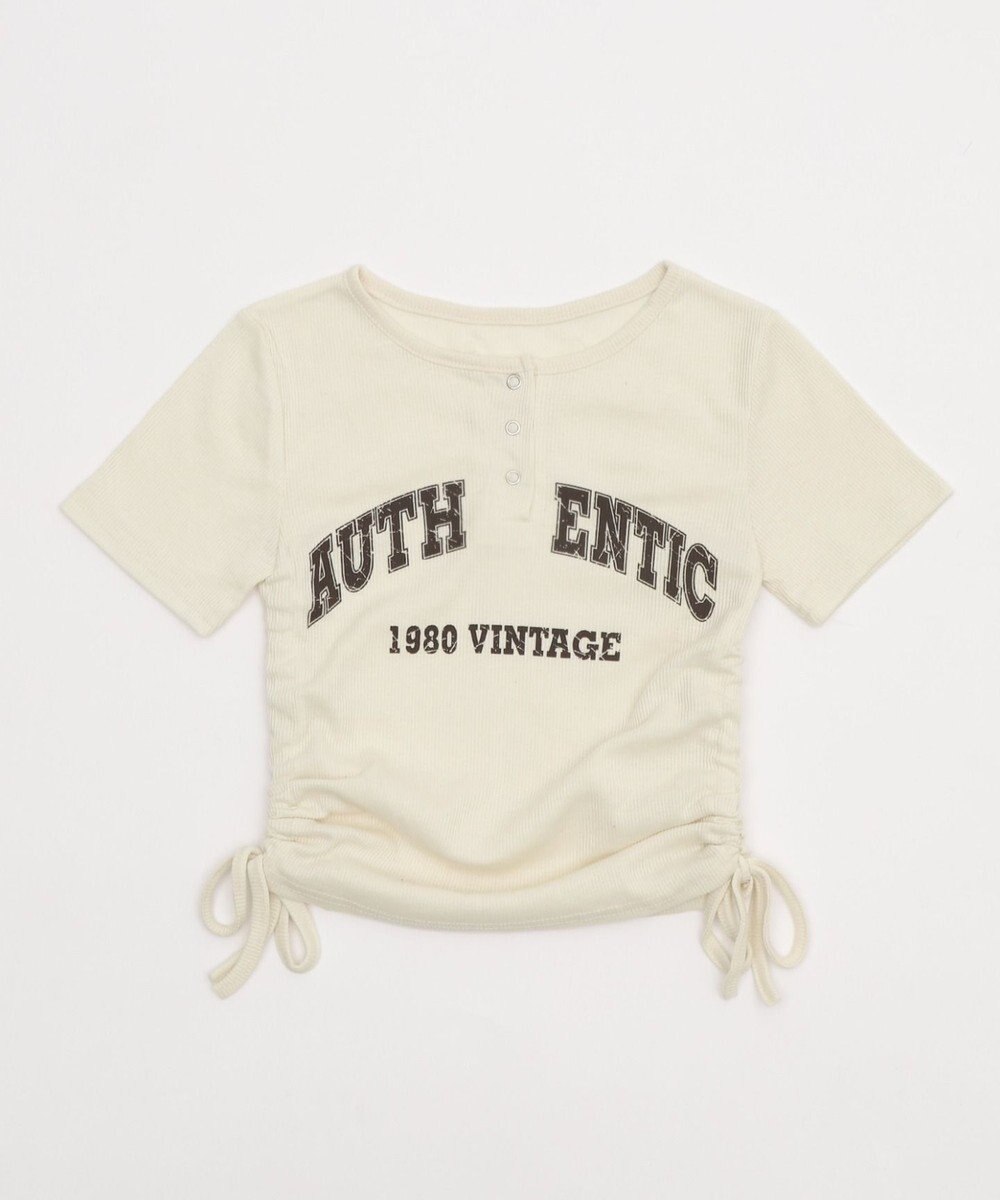 WEGO サイドギャザーヘンリーネックロゴT 