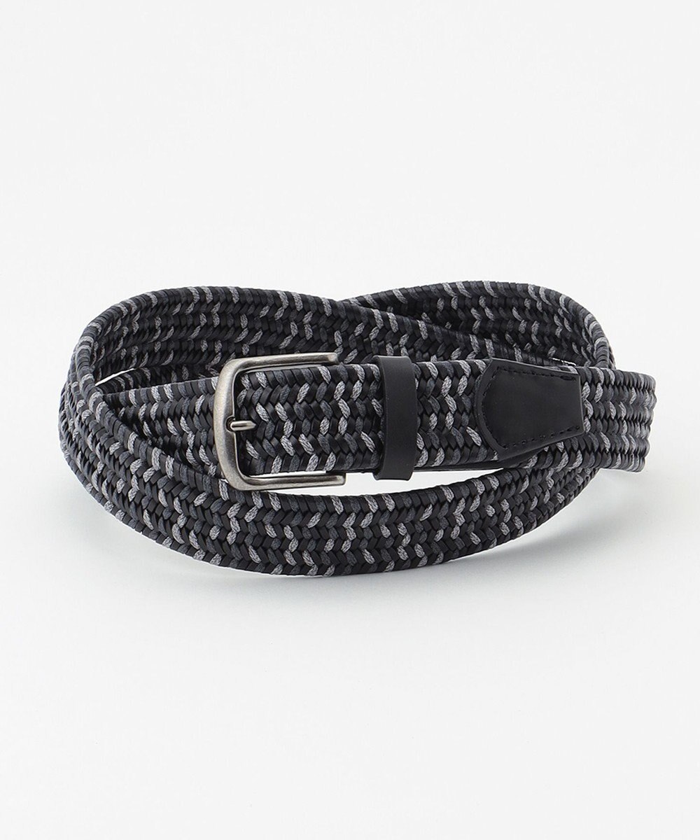 JOSEPH ABBOUD 【キングサイズ・伸びる】ダブルメランジレザーメッシュ ベルト 