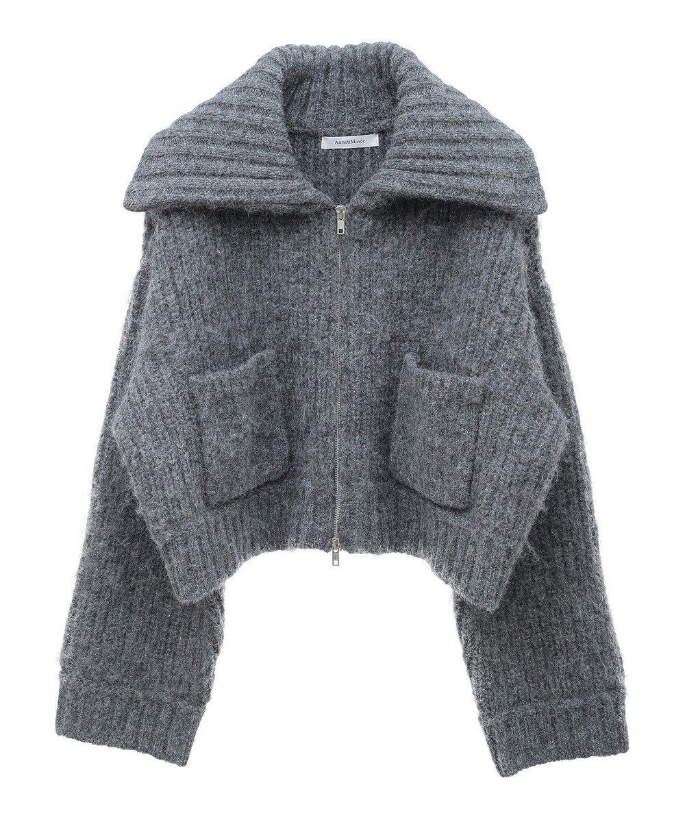 Green Parks フロントジップビックカラーニットブルゾン 