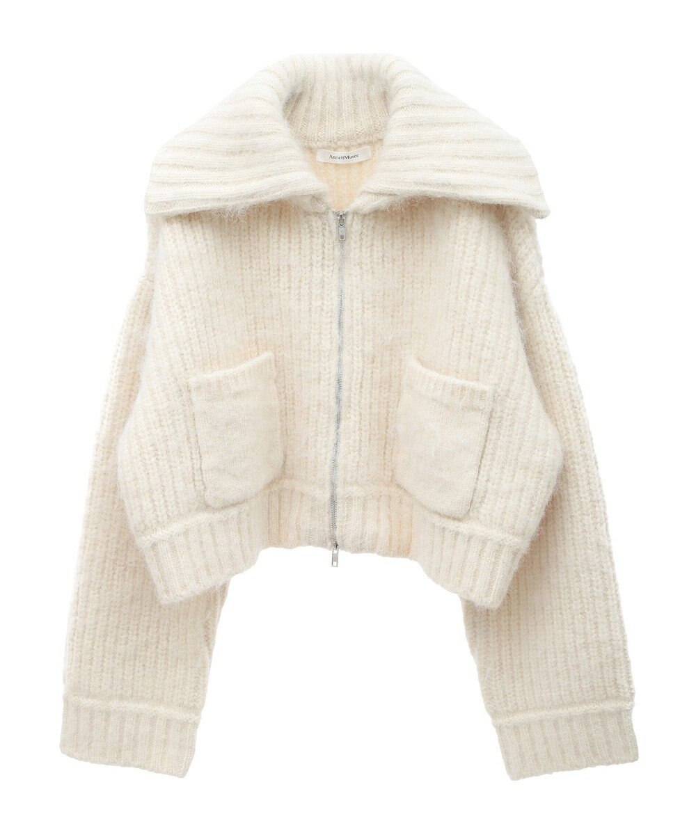 Green Parks フロントジップビックカラーニットブルゾン 