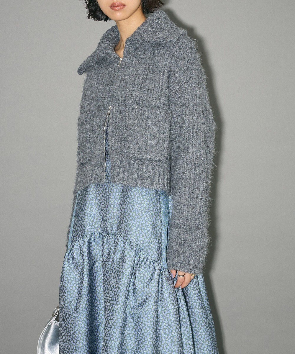 Green Parks フロントジップビックカラーニットブルゾン 