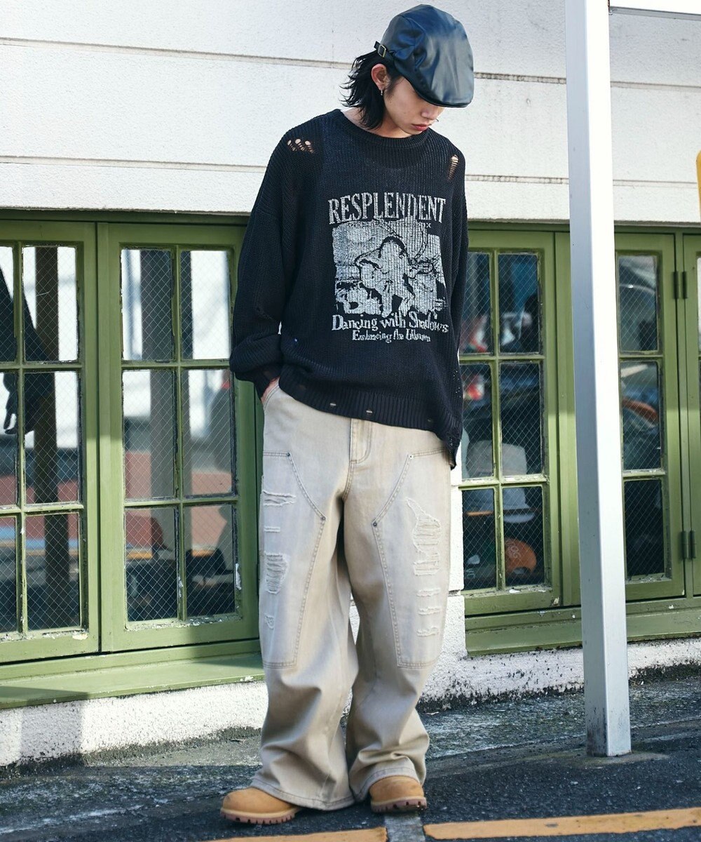 WEGO グラフィックダメージニットプルオーバー 