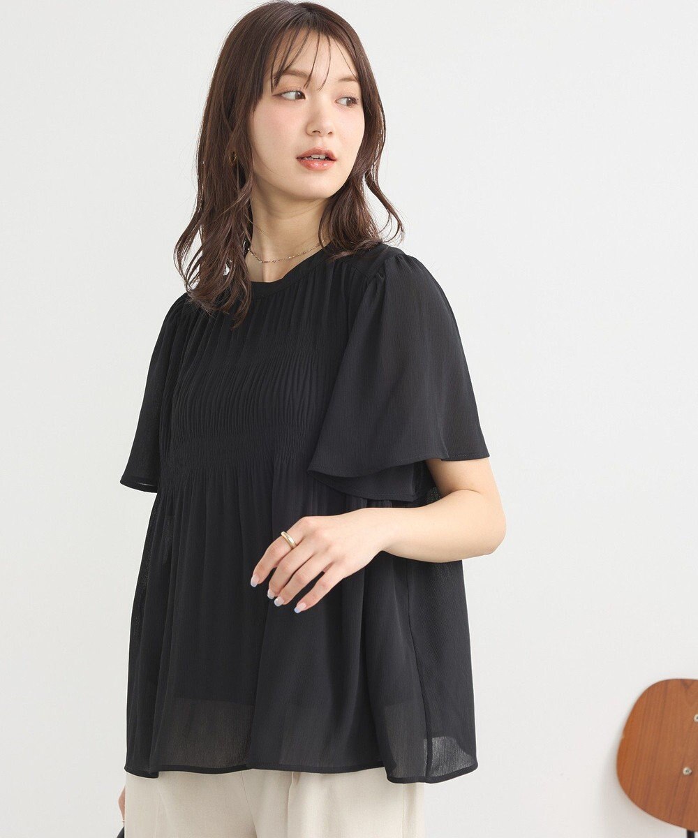 earth music&ecology マジョリカプリーツ半袖ブラウス 