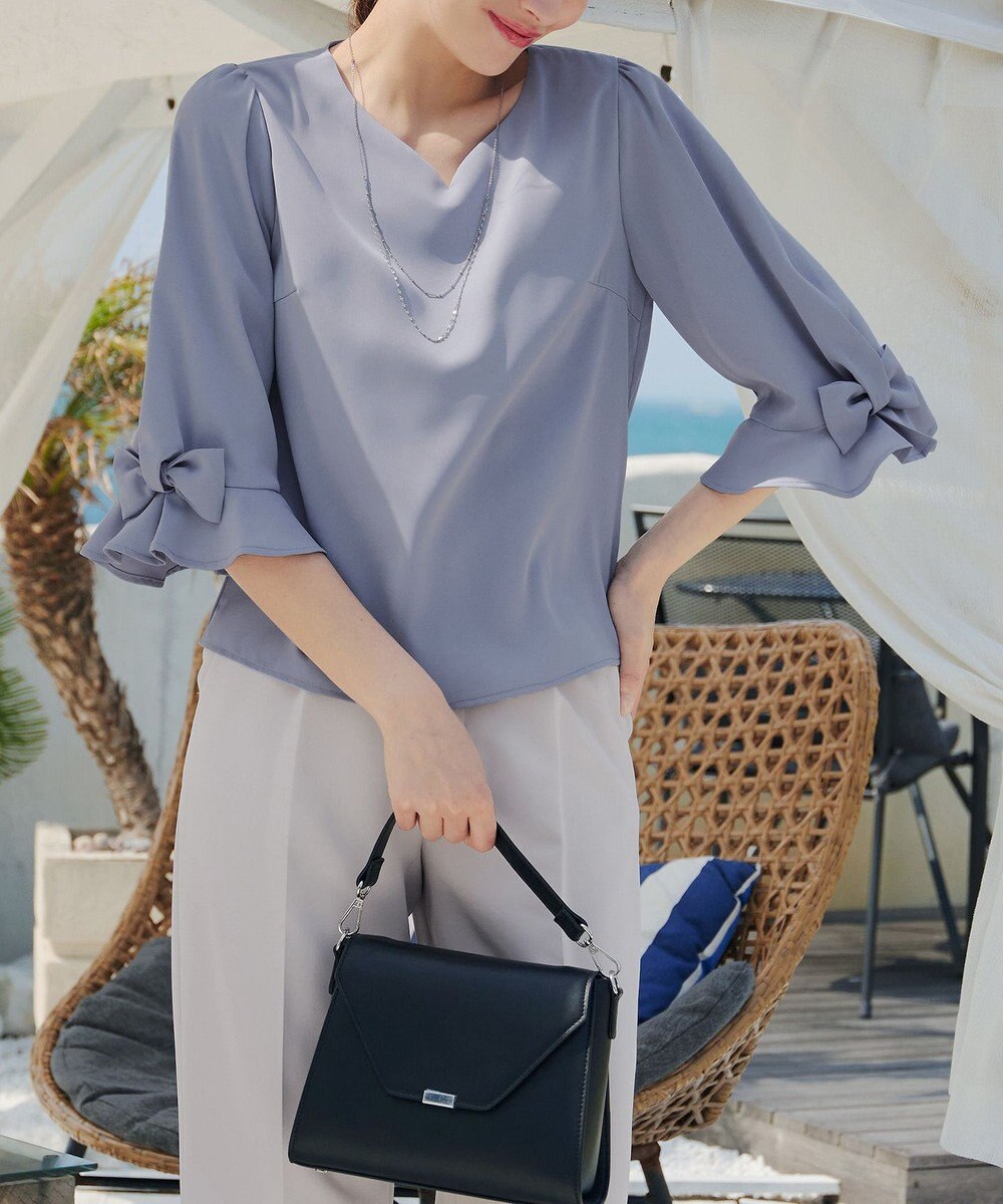 Tiaclasse 【洗える】リボンフレアスリーブブラウス 