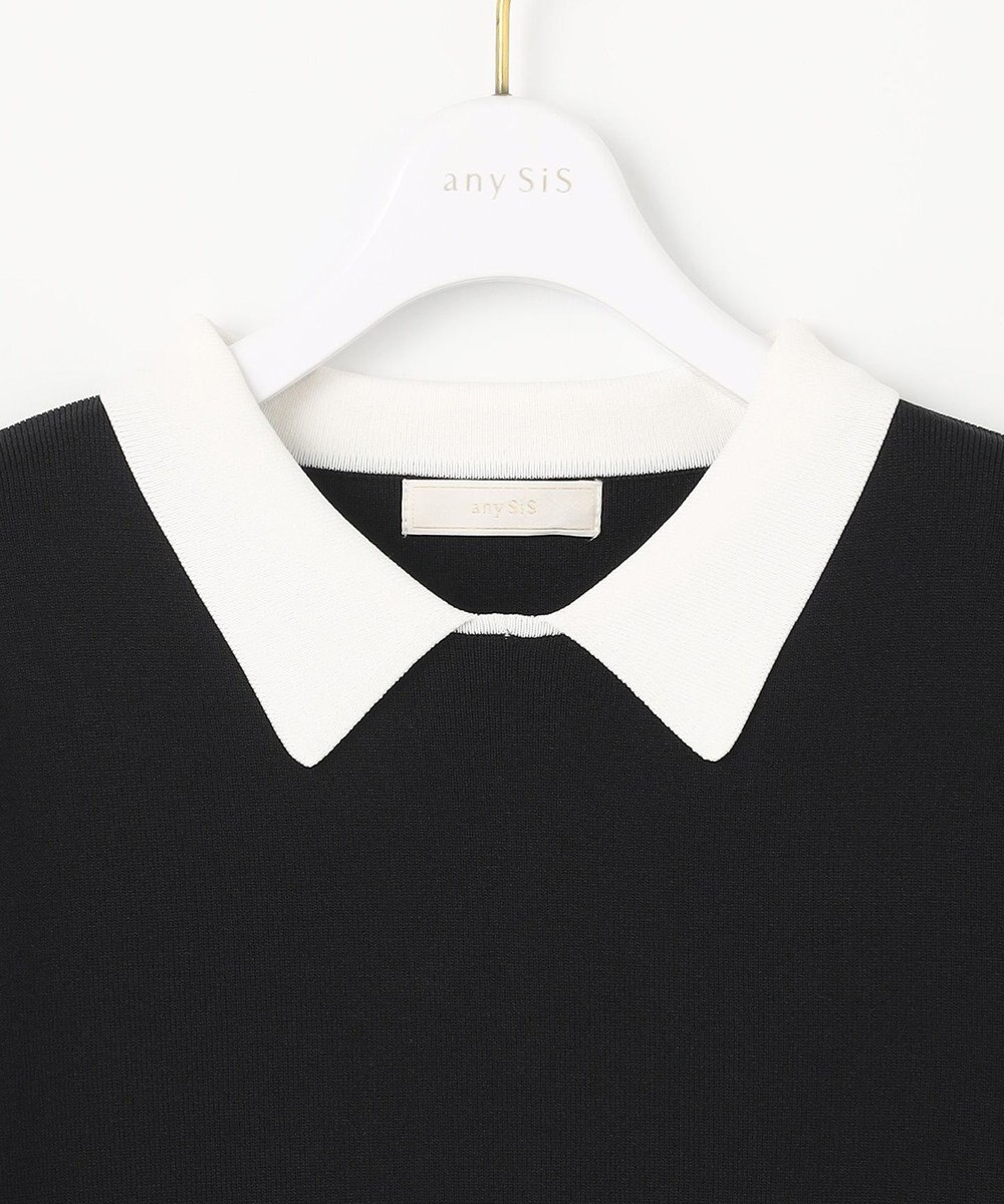 ANY SIS 【好印象企画】襟配色ニット×タックスカートセット 