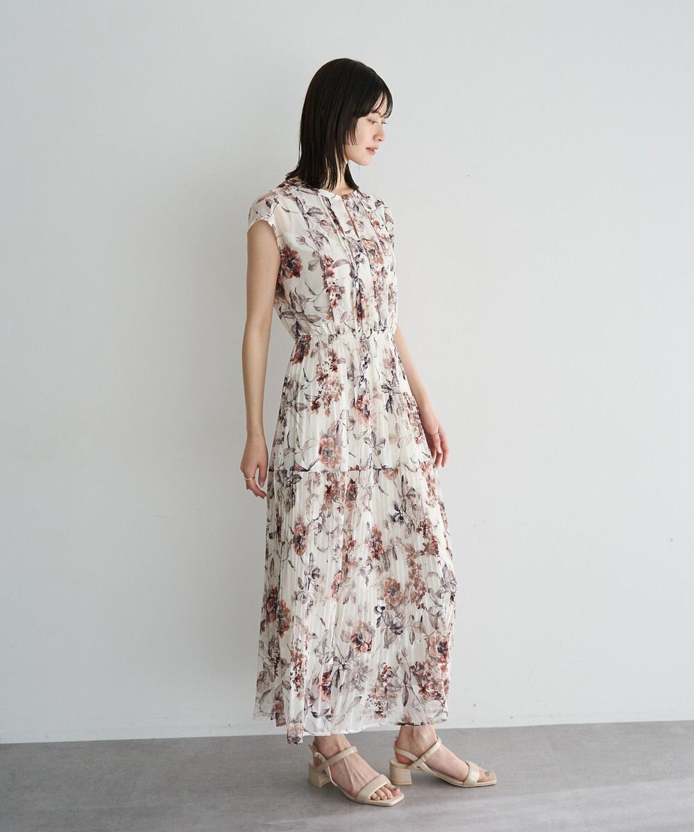 YECCA VECCA 【追加生産】フラワー柄シアープリーツワンピース 