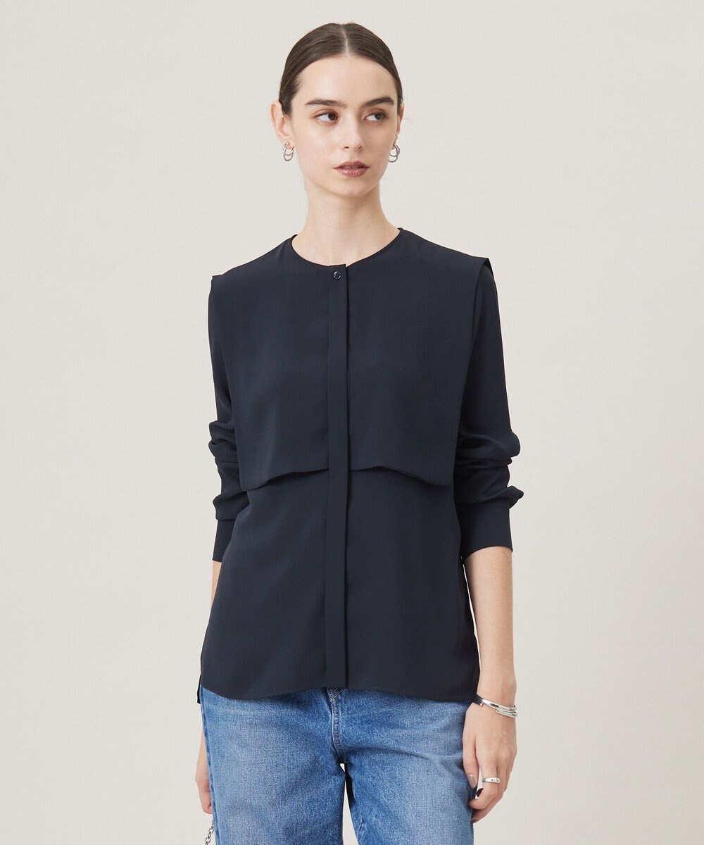 ICB L 【UVケア・速乾・接触冷感・洗える】BackSatinAmunzen デザインブラウス 