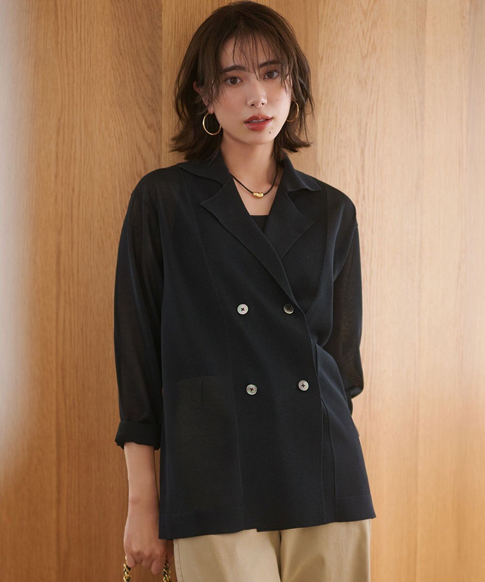 23区 L 【洗える】シアー ダブルブレスト ニット ジャケット 
