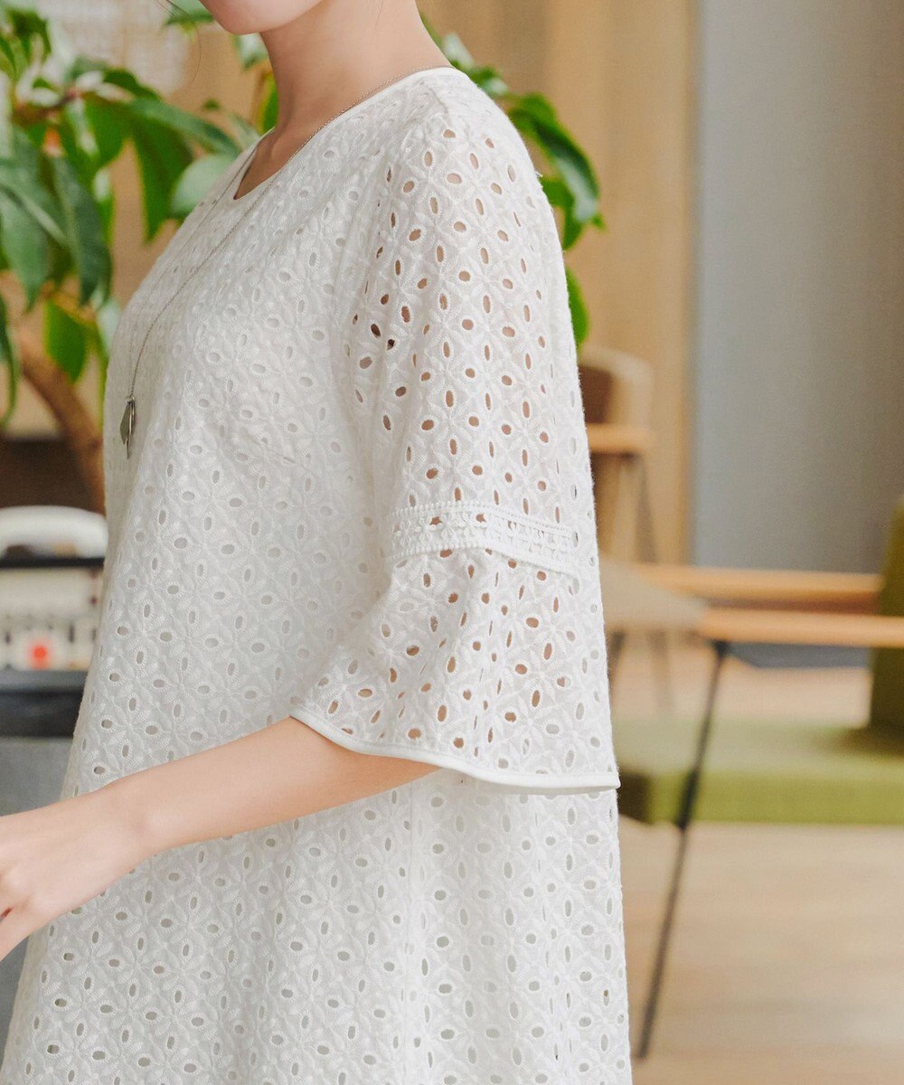 Tiaclasse 【小倉優子さん着用・洗える】パンチングレース配色チュニック 