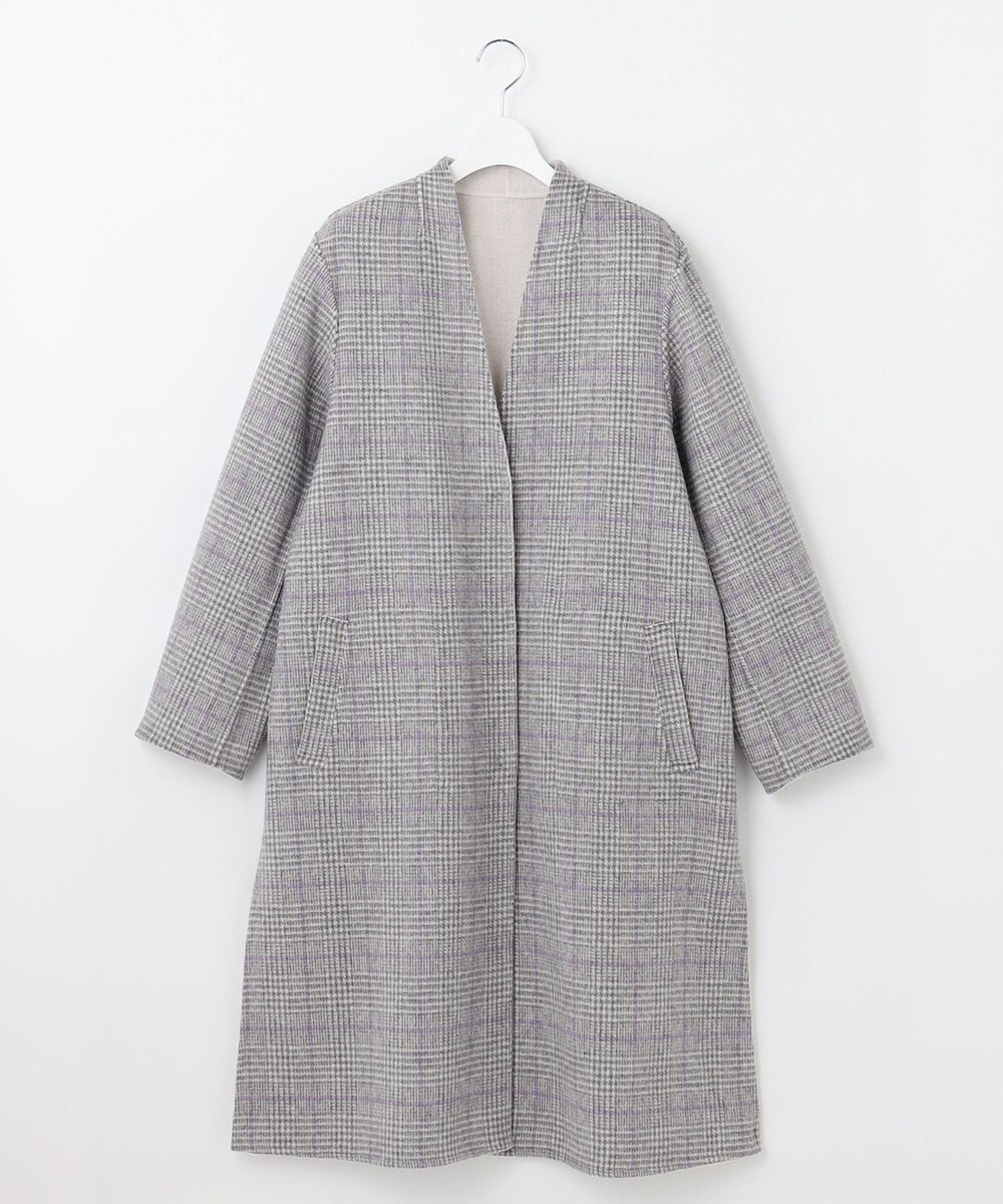 自由区 【リバーシブル】ウールリバー ノーカラーロングコート 