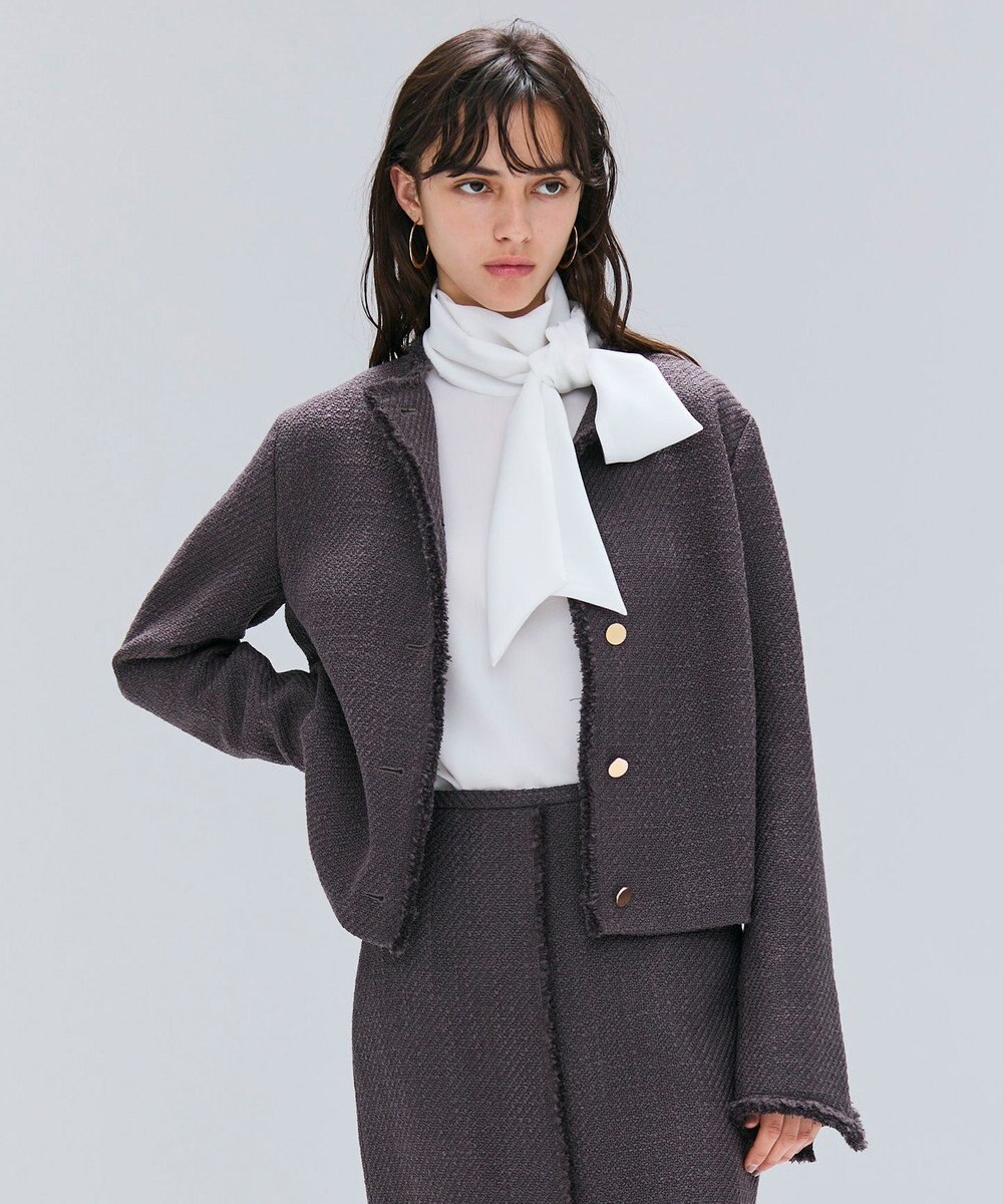 BEIGE， 【Oggi 10月号掲載】MULLIN / ウールツイードメタルボタンノーカラージャケット 