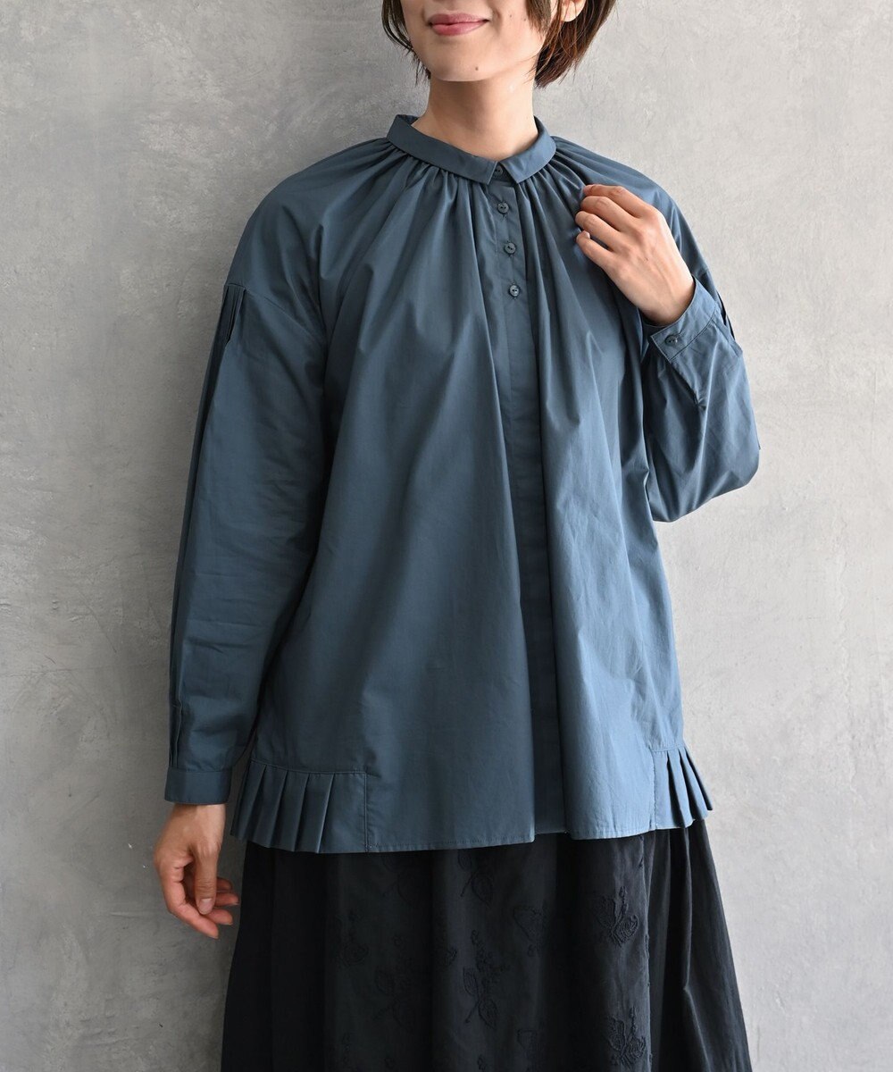muuc 〈オーガニックコットン〉〈コットンブロード生地〉〈カラーにより異なる生地〉〈通年着られる〉コットン裾プリーツ ブラウス 