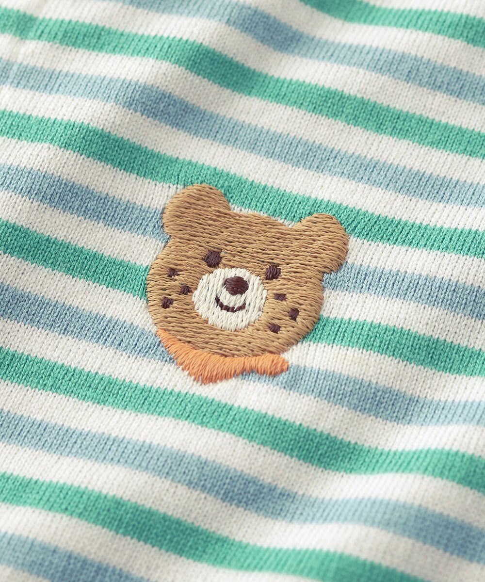 MIKI HOUSE HOT BISCUITS 【70-80cm】 みじんボーダー ワンポイント刺繍 ショートオール 