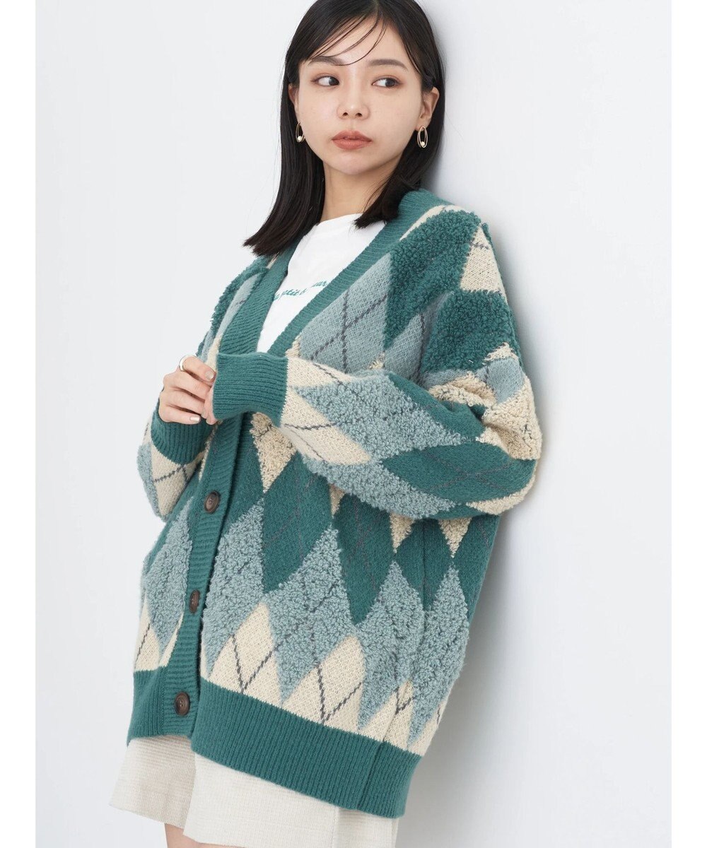 earth music&ecology ループ編みアーガイルカーディガン 