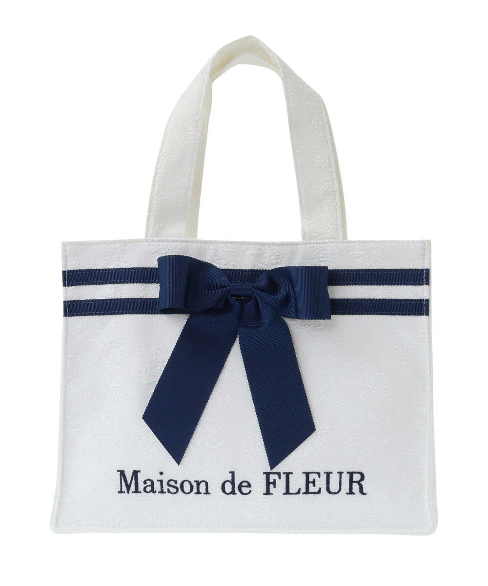 Maison de FLEUR ラインリボンジャカードスクエアトートバッグ 