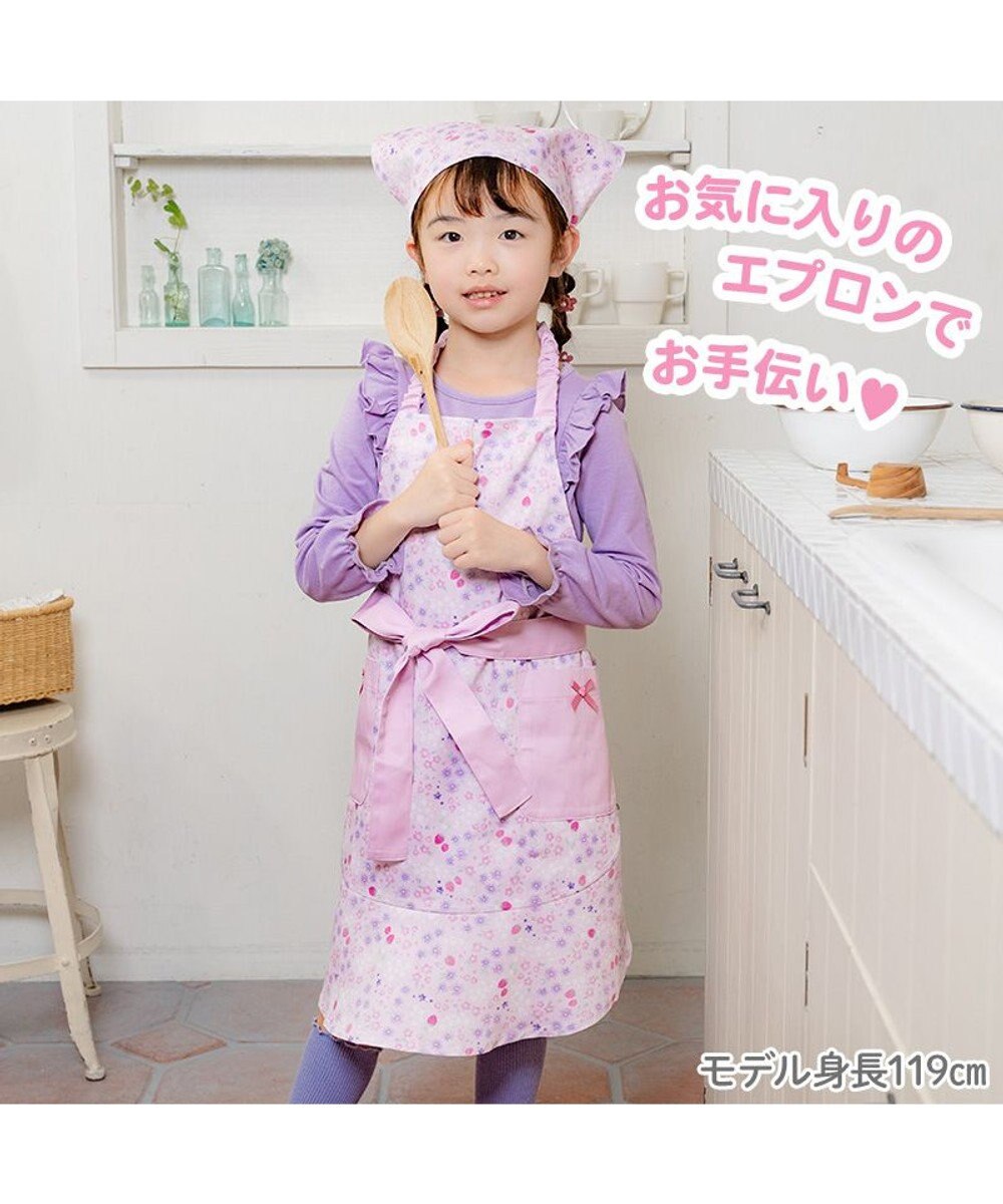 Mother garden マザーガーデン フリルエプロン 三角巾付き 130～150cm 《小花いちご柄》 