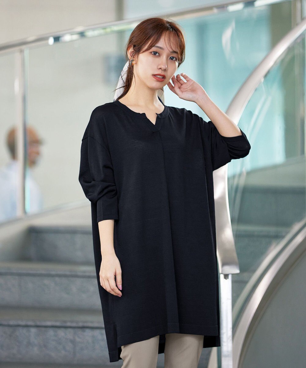 Tiaclasse L 【洗える】キーネックニットチュニック 