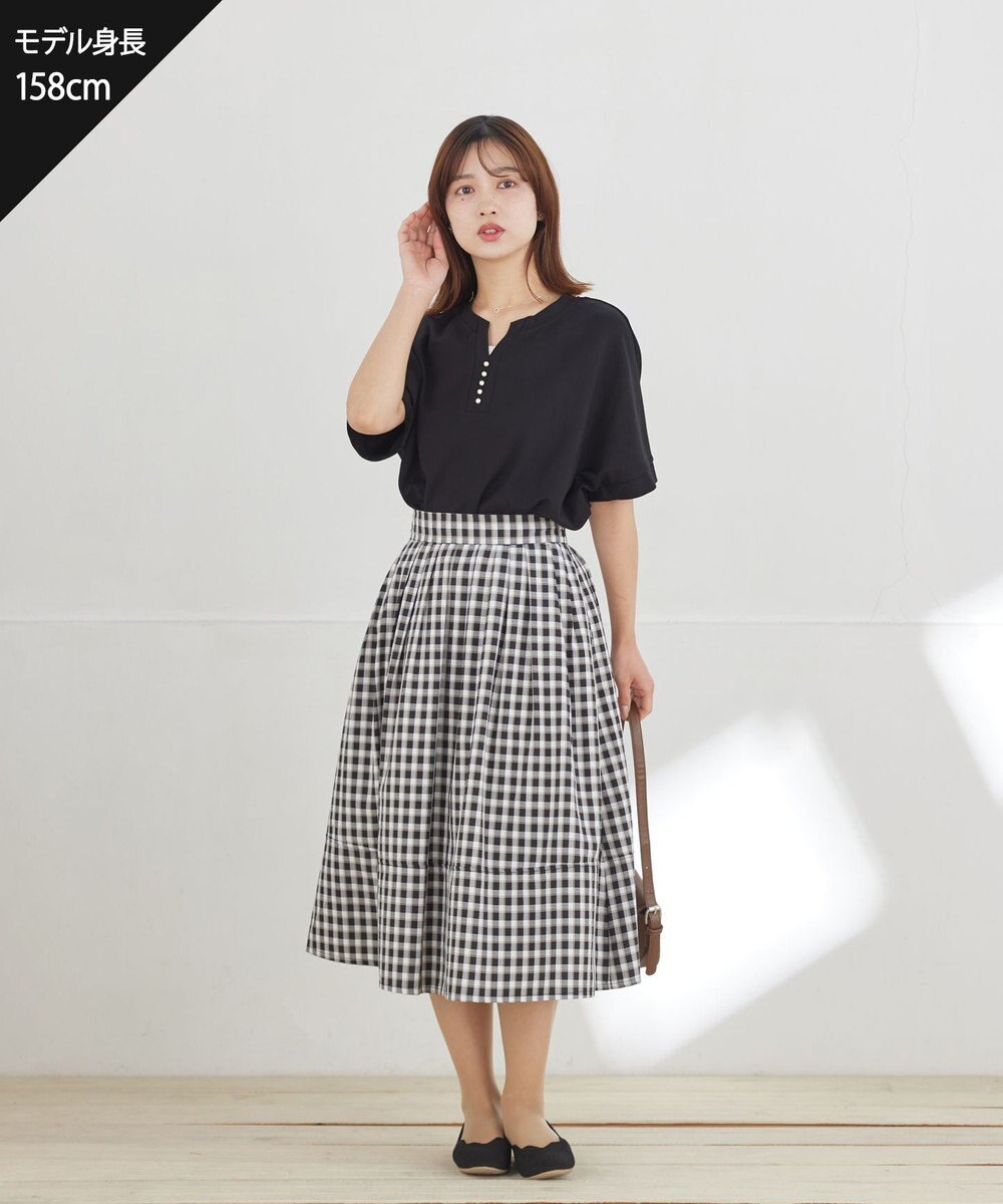 Tiaclasse パール付きキーネックトップス 