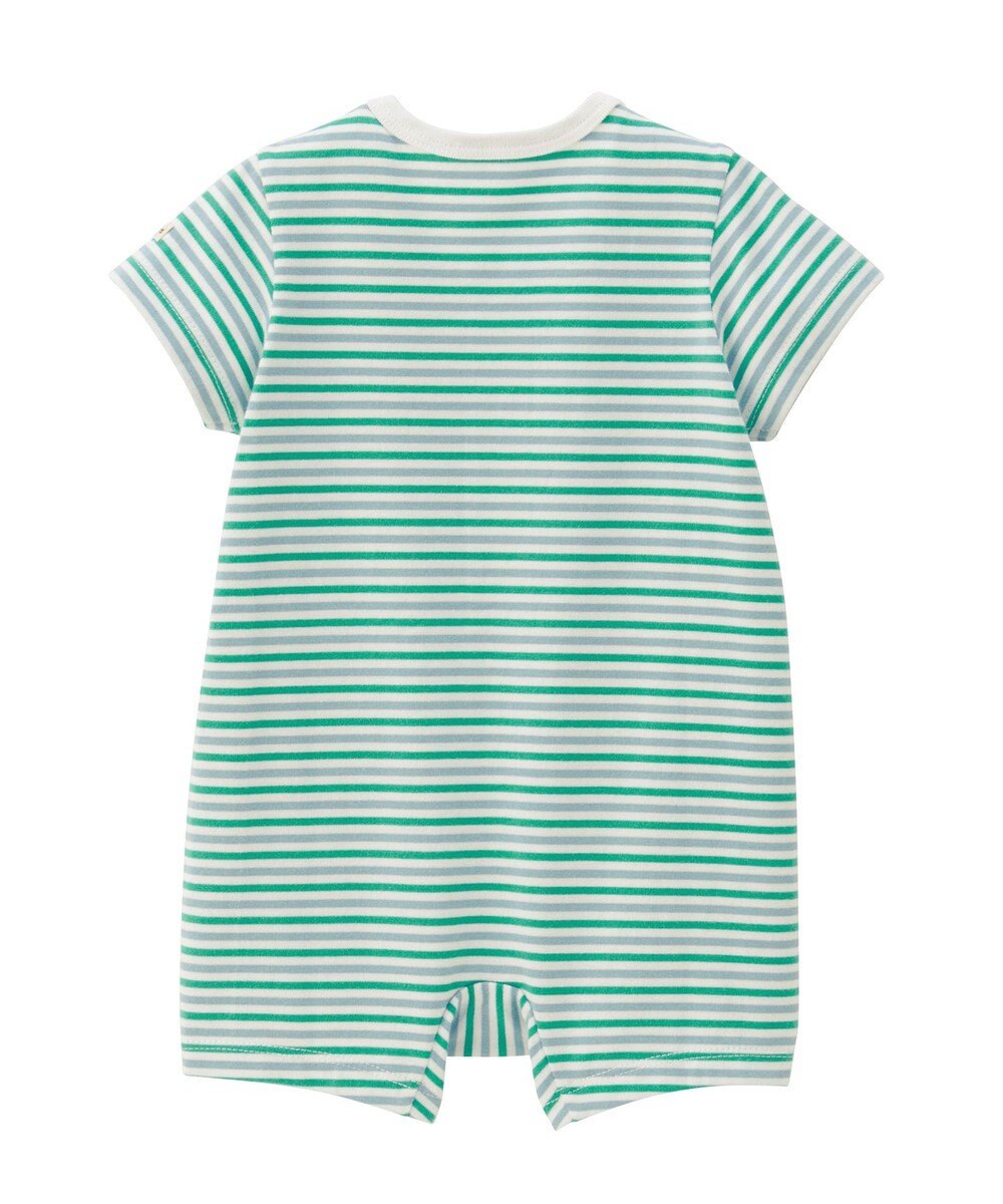 MIKI HOUSE HOT BISCUITS 【70-80cm】 みじんボーダー ワンポイント刺繍 ショートオール 