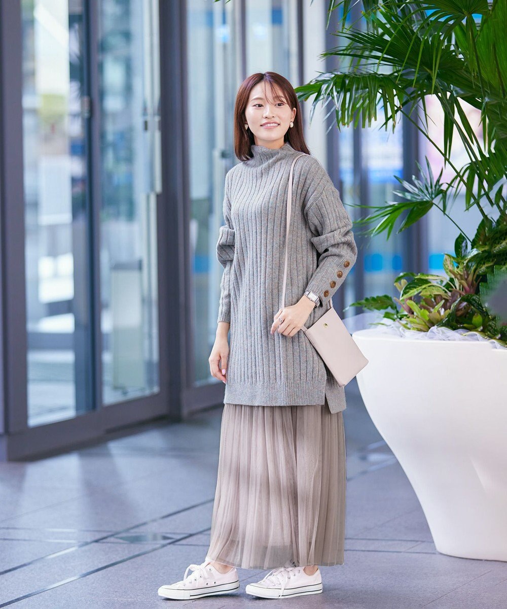 Tiaclasse 【洗える】袖ボタンメランジニットチュニック 