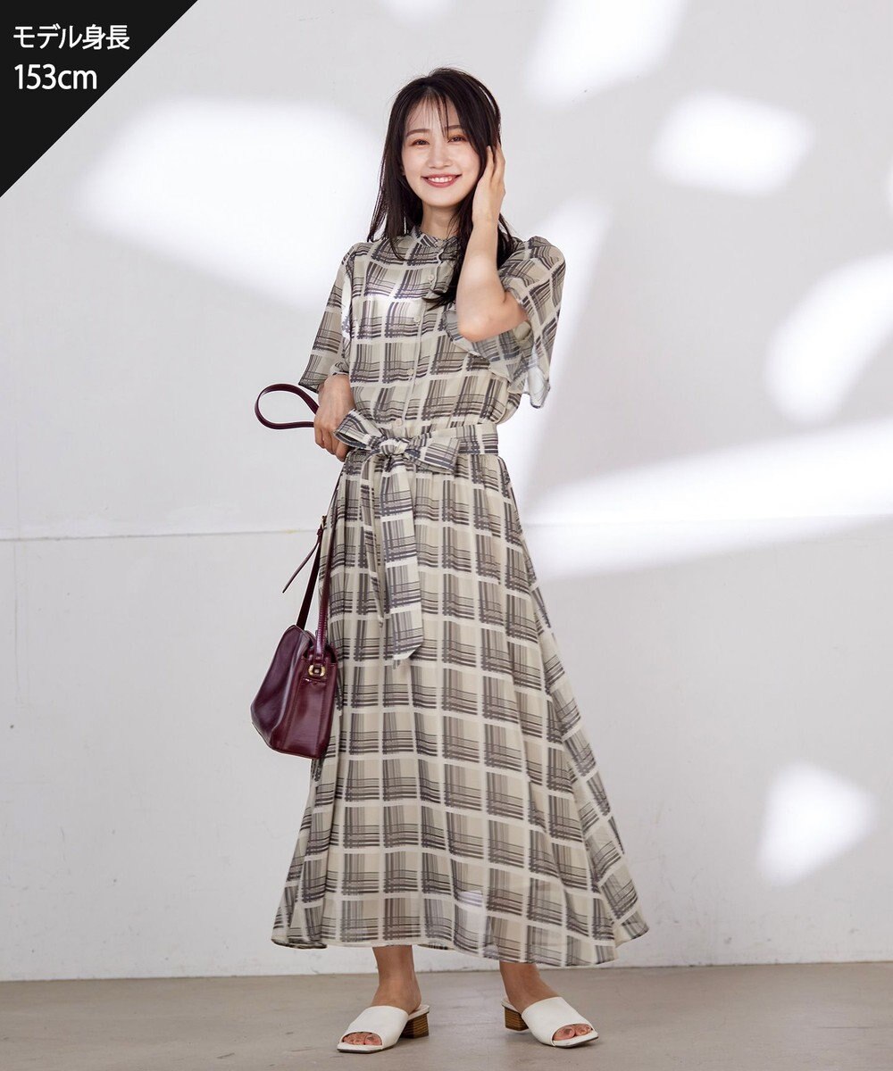 Tiaclasse 【新色追加・洗える】チェック柄フレア袖シアーワンピース 