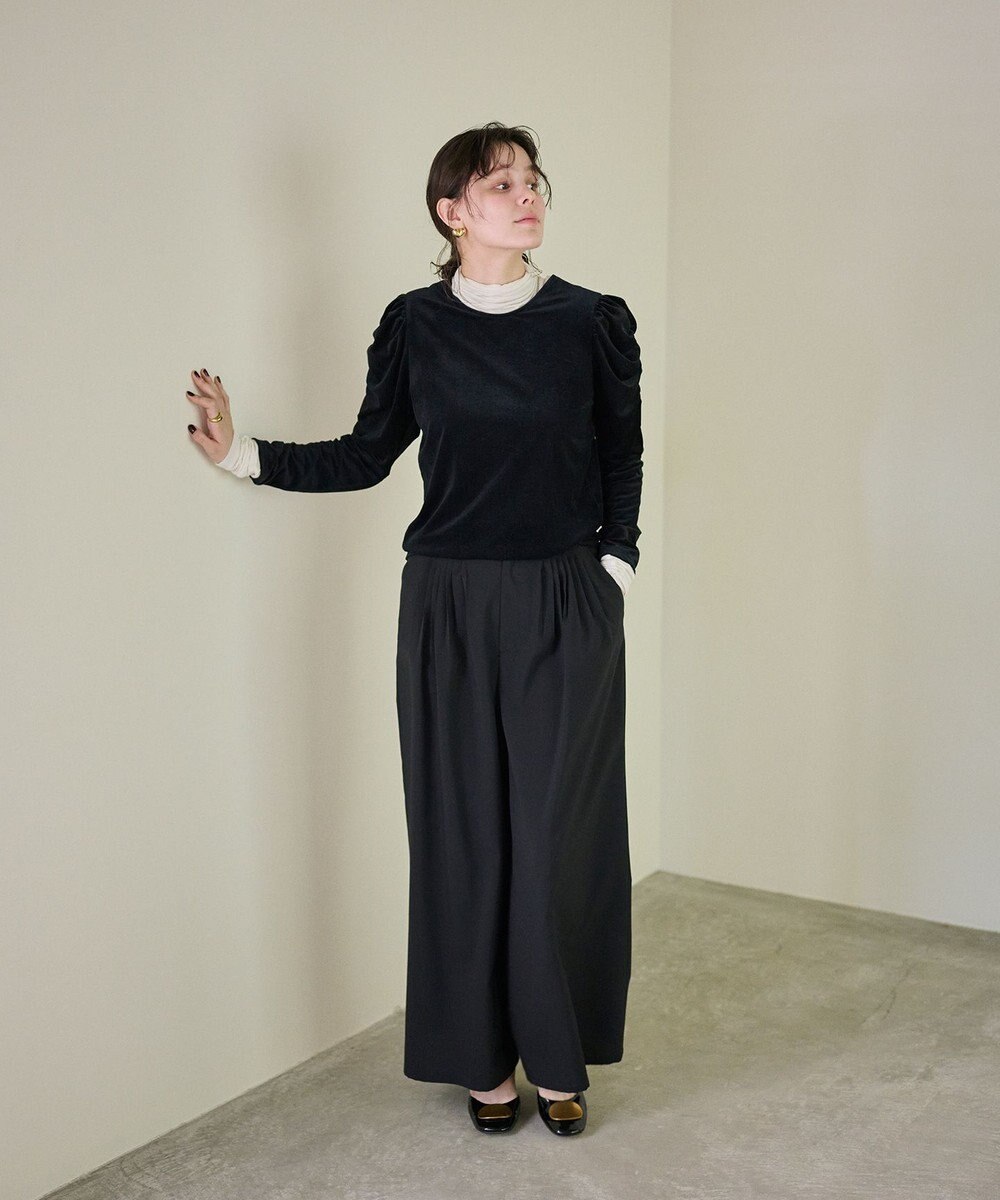 #Newans 【洗濯機可／ 前後着用可】 ギャザースリーブシアーベロアカーディガン 