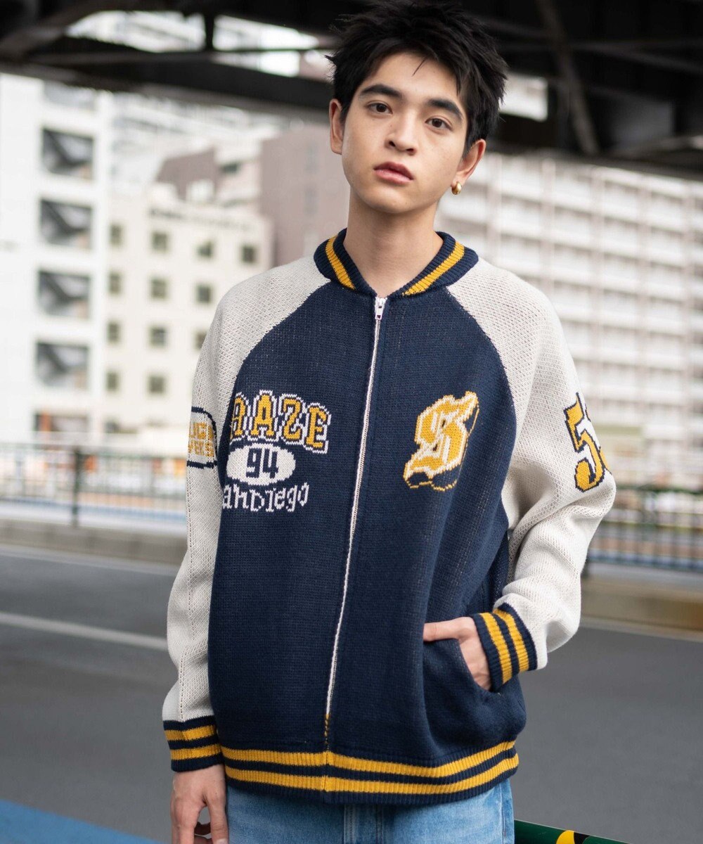 WEGO 【ユニセックス着用ITEM/MLサイズ展開】ジャガードニットスタジャン 